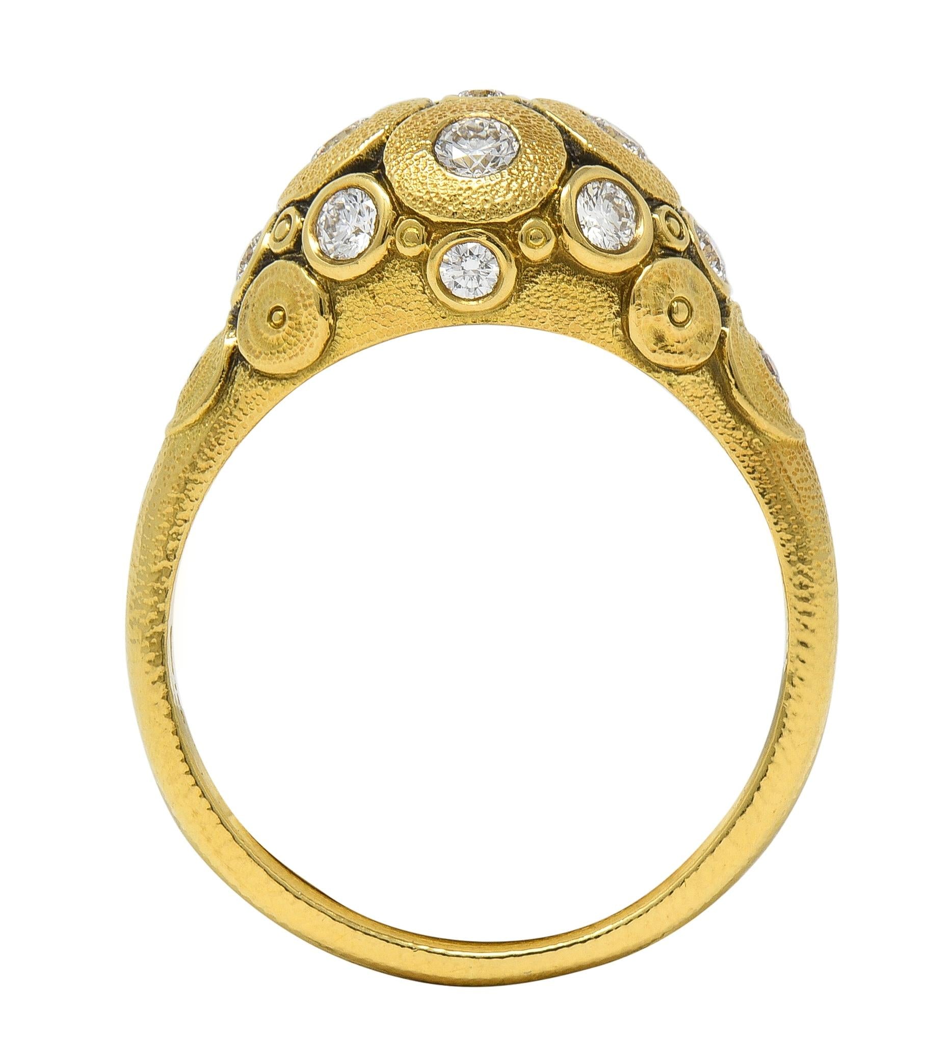 Alex Sepkus 2000's Diamond 18 Karat Yellow Gold water Lilies Dome Ring