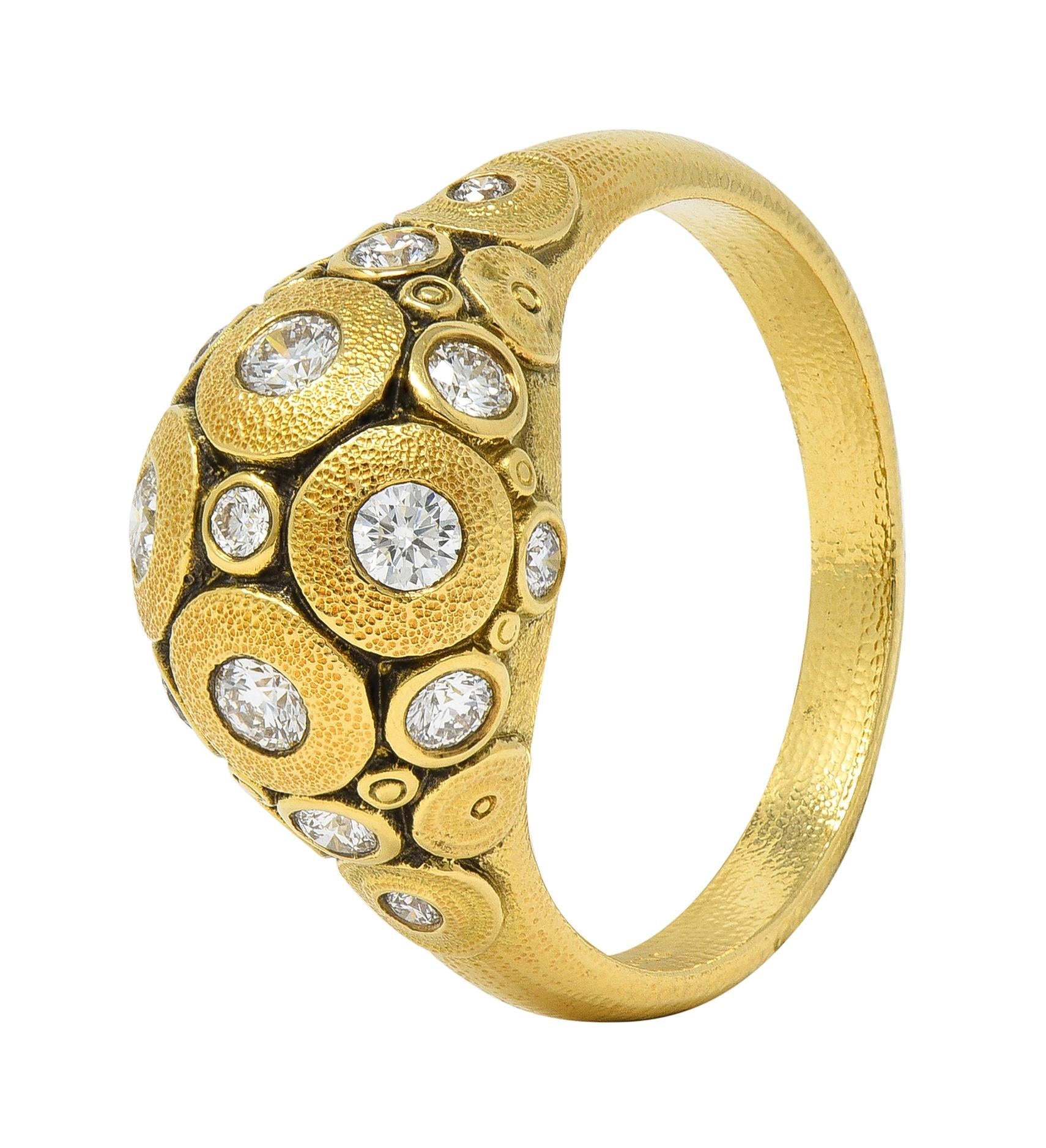 Alex Sepkus 2000's Diamond 18 Karat Yellow Gold water Lilies Dome Ring