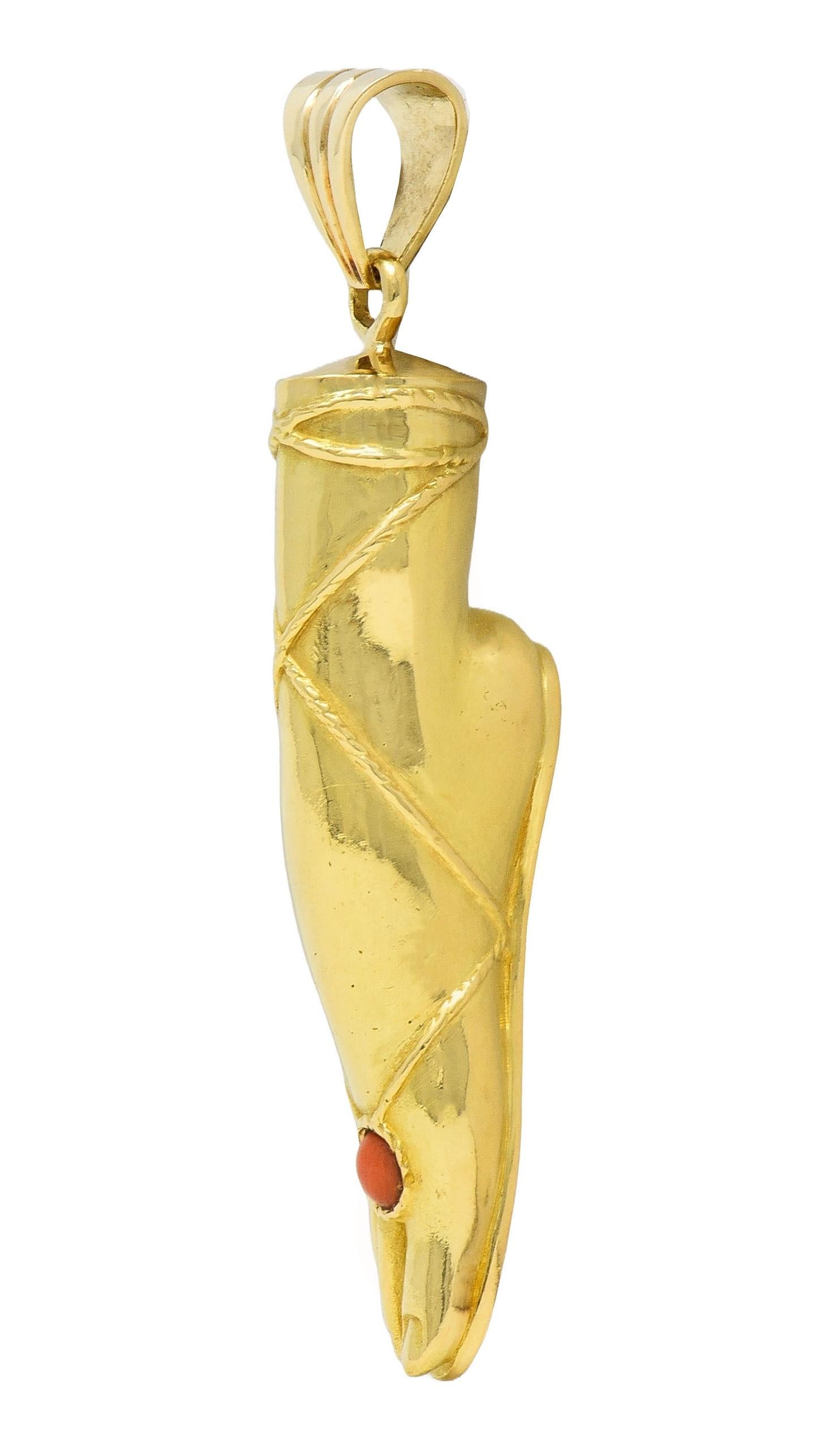 Fred Paris 1970's French Coral 18 Karat Yellow Gold Vintage Foot Pendant