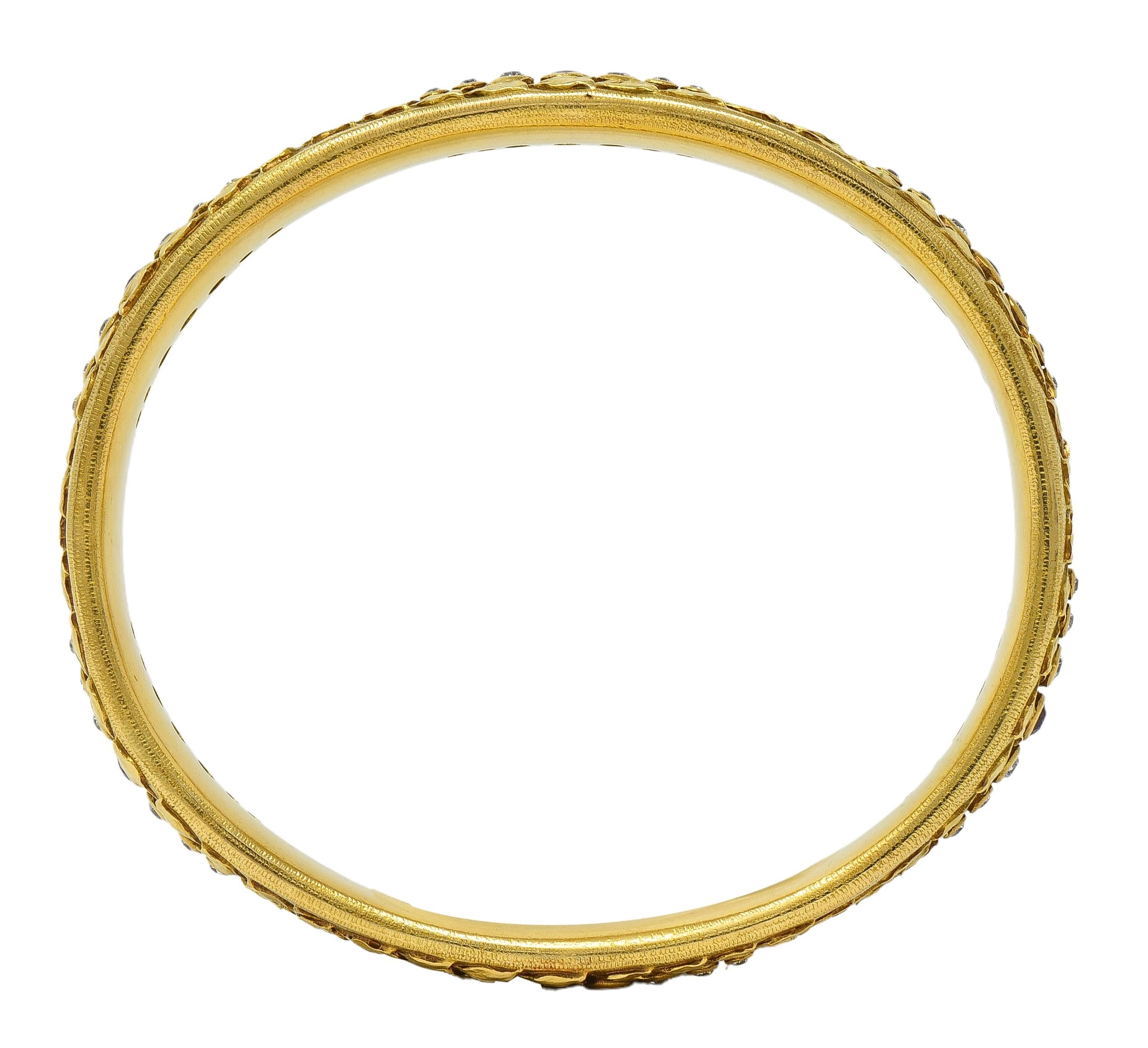 Victorian 3.00 CTW Ruby Diamond 18K Yellow Gold Antique Laurel Bangle Bracelet