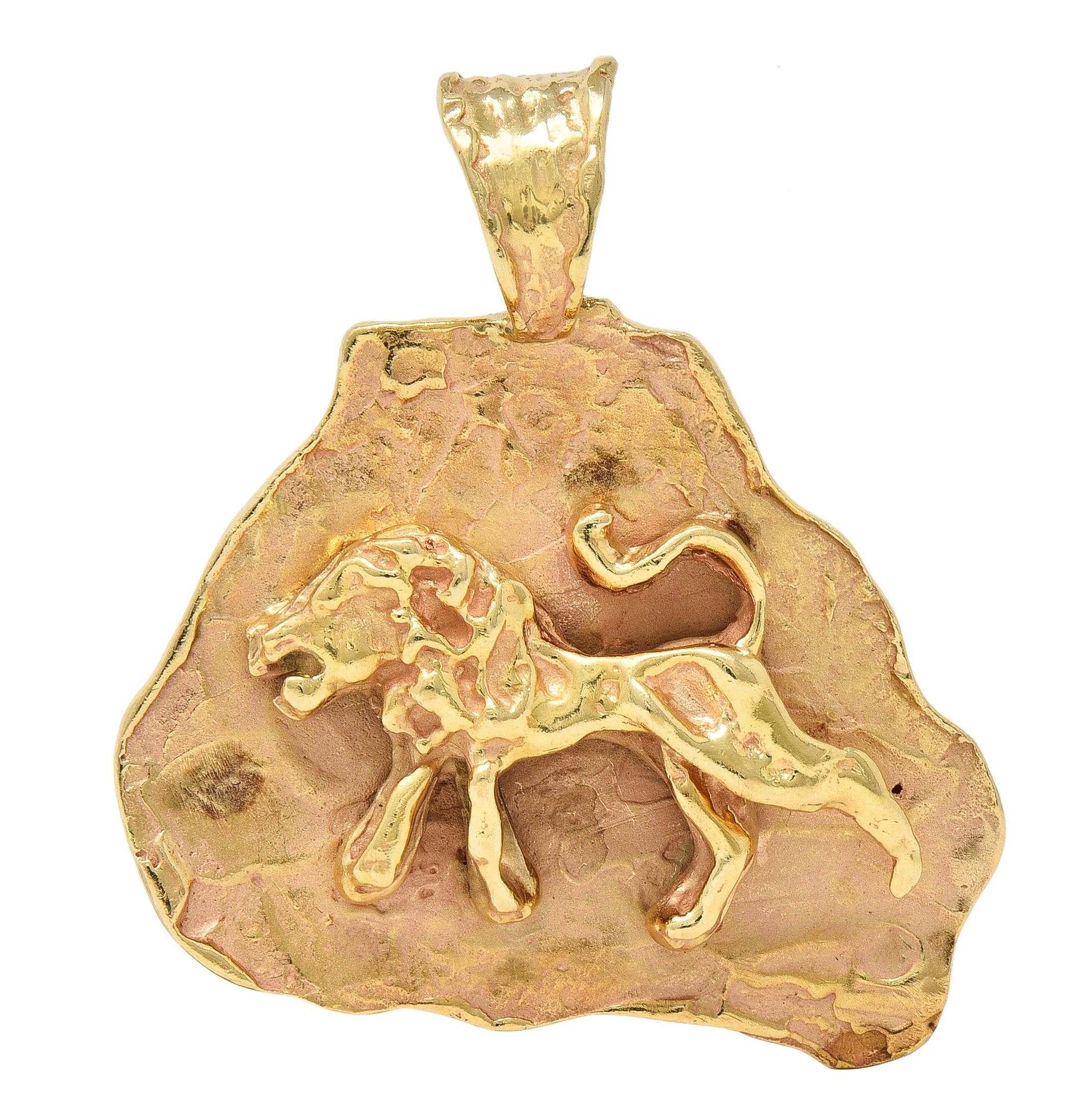 Brutalist 14 Karat Yellow Gold Leo Lion Vintage Zodiac Pendant