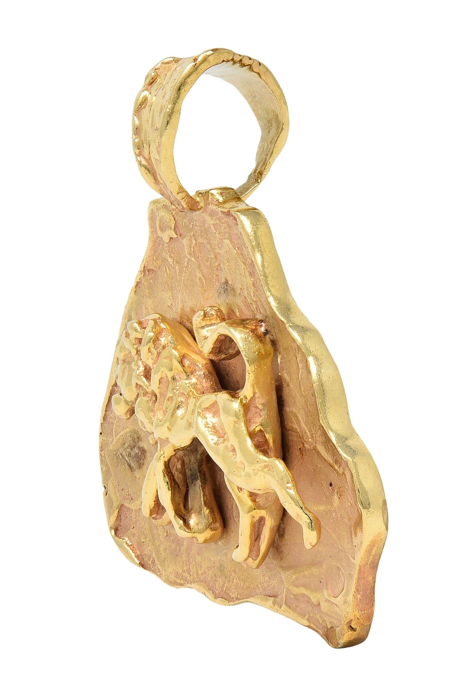 Brutalist 14 Karat Yellow Gold Leo Lion Vintage Zodiac Pendant