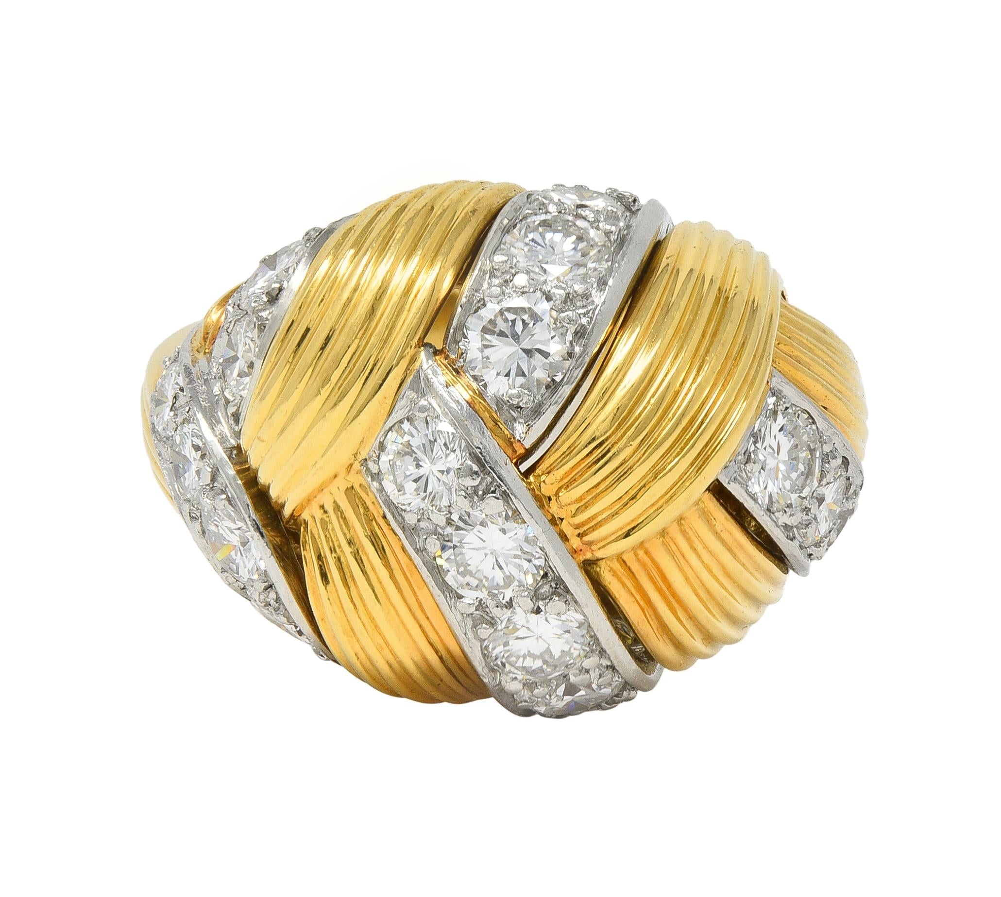 Cartier French 1950's 2.55 CTW Diamond Platinum 18K Gold Vintage Woven Dome Ring