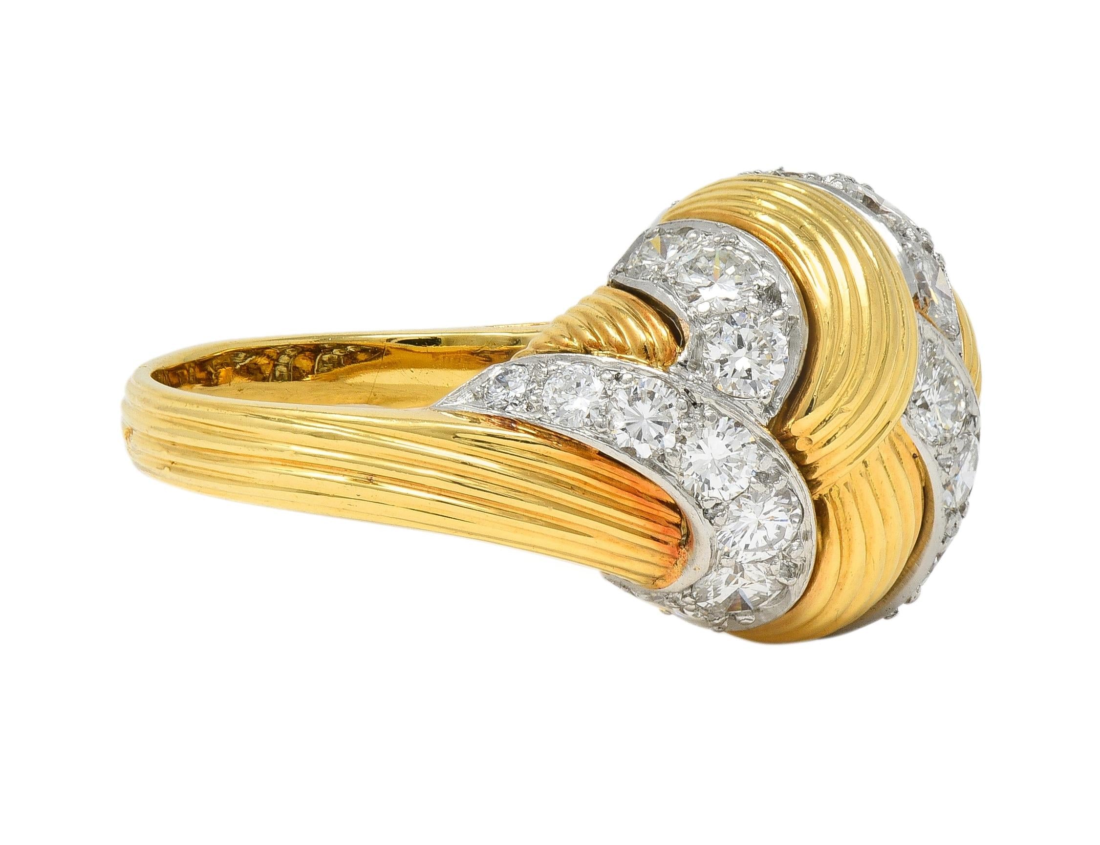 Cartier French 1950's 2.55 CTW Diamond Platinum 18K Gold Vintage Woven Dome Ring