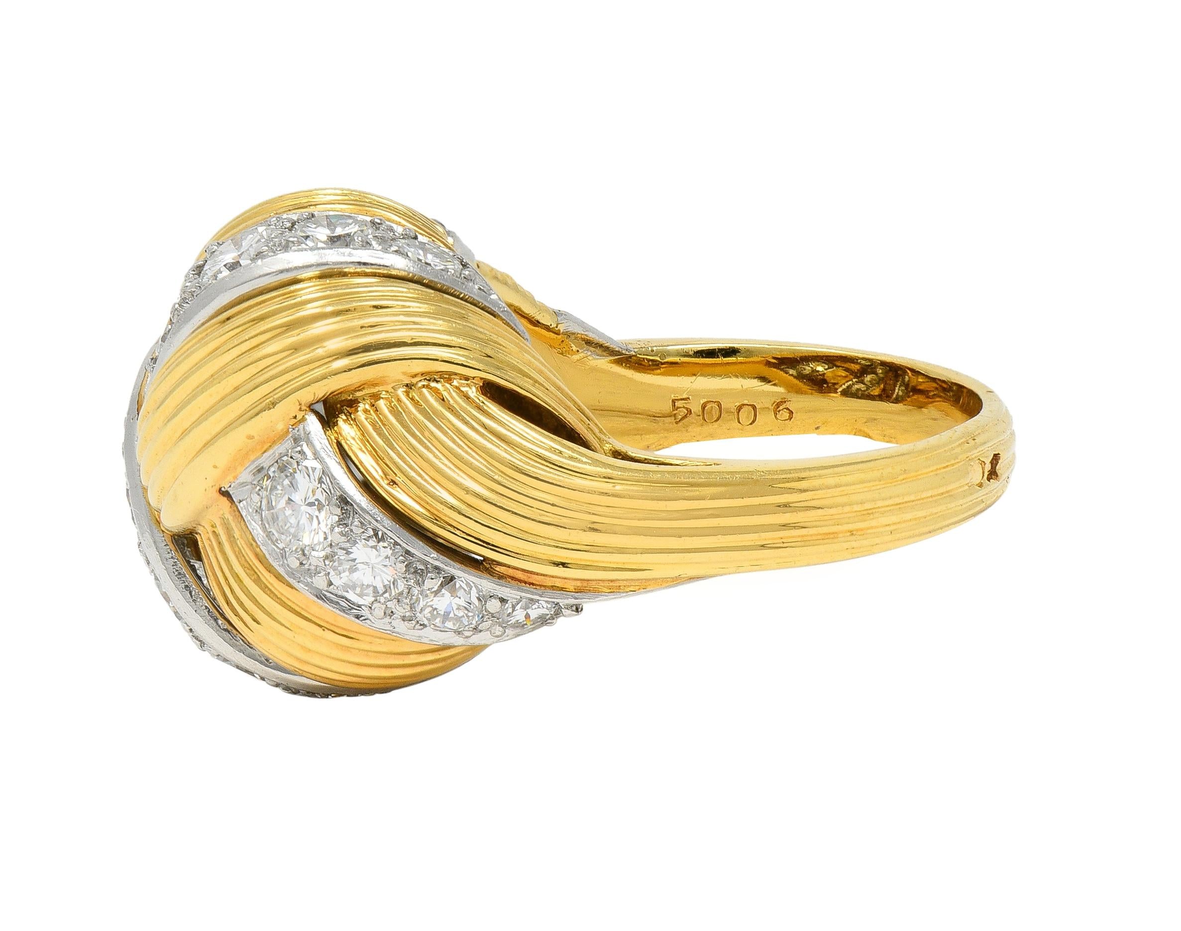 Cartier French 1950's 2.55 CTW Diamond Platinum 18K Gold Vintage Woven Dome Ring