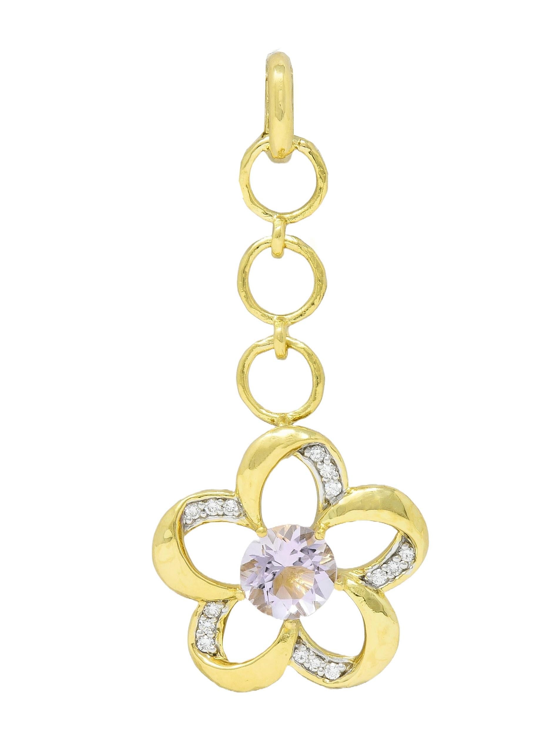 SeidenGang Diamond Amethyst 18 Karat Two-Tone Gold Vintage Flower Charm
