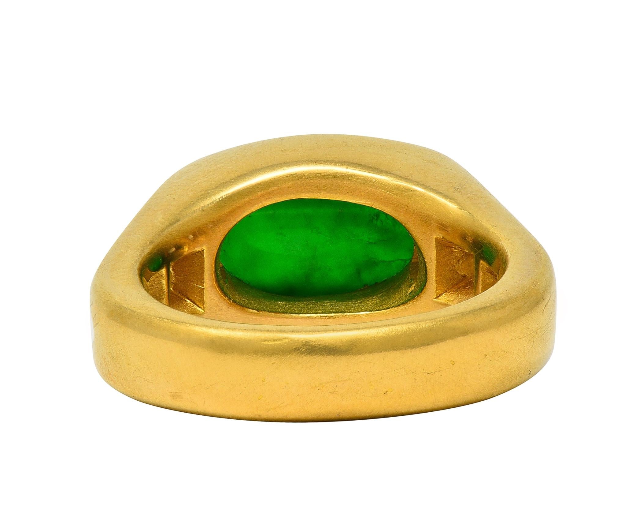 Modernist Fei Cui Jadeite Jade Diamond 18 Karat Yellow Gold Vintage Channel Ring