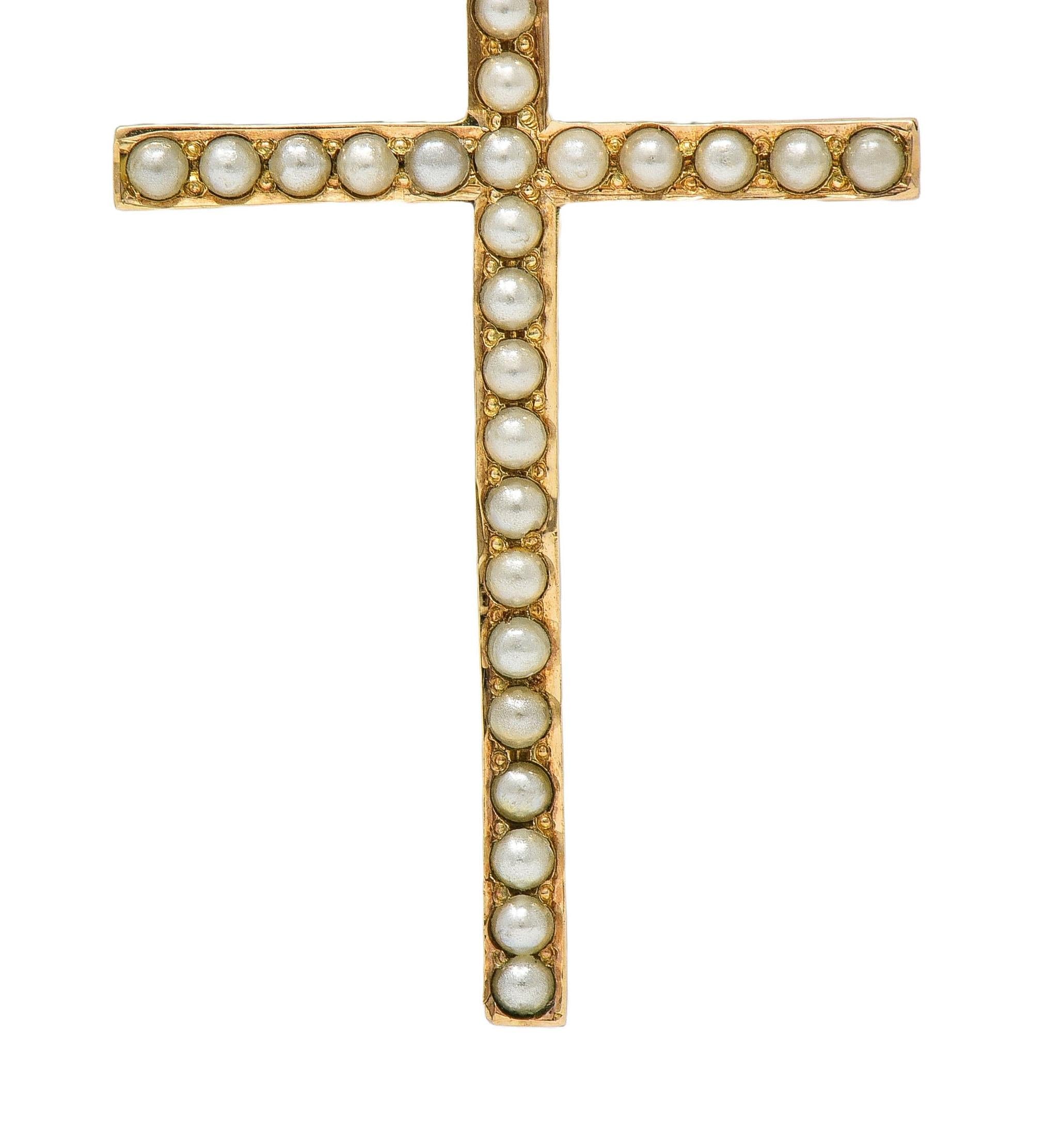Victorian Pearl 14 Karat Yellow Gold Antique Cross Pendant