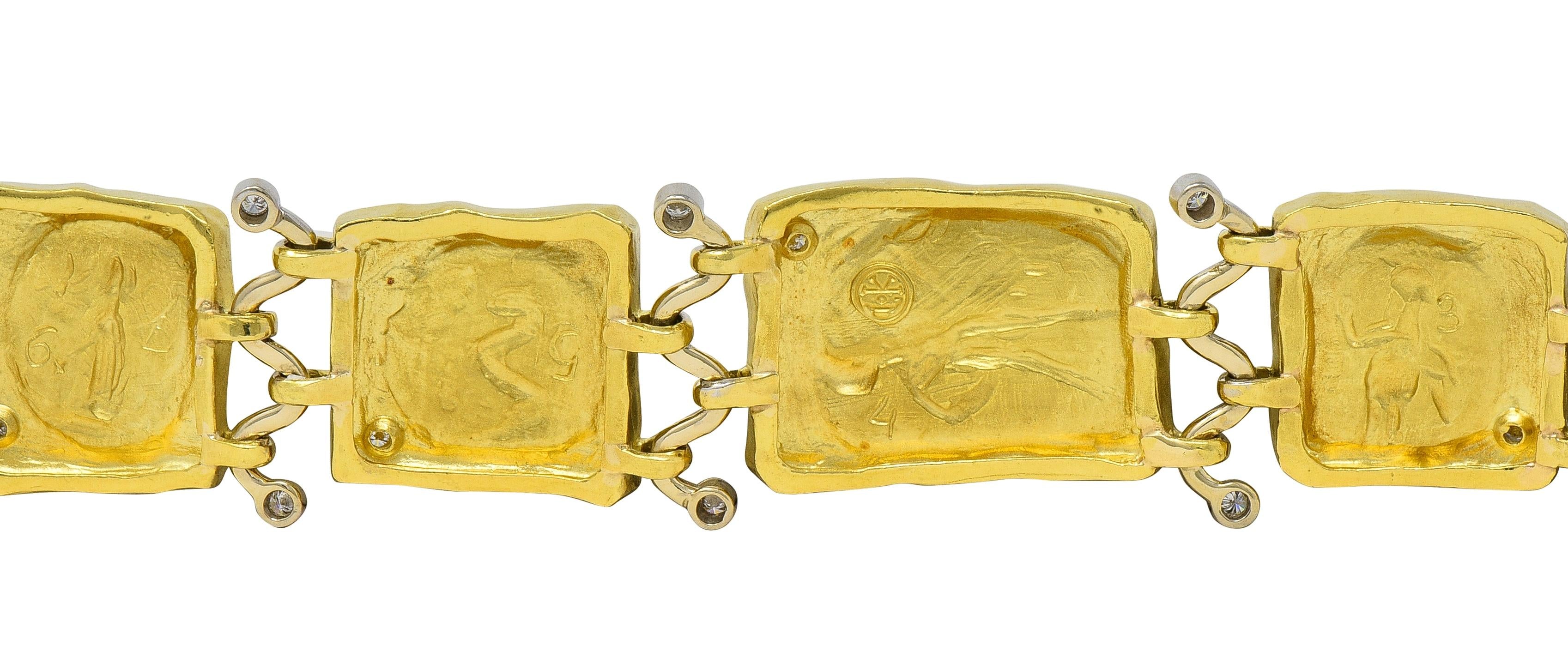 SeidenGang 1990's Diamond 18 Karat Gold Vintage Ancient Panel Link Bracelet