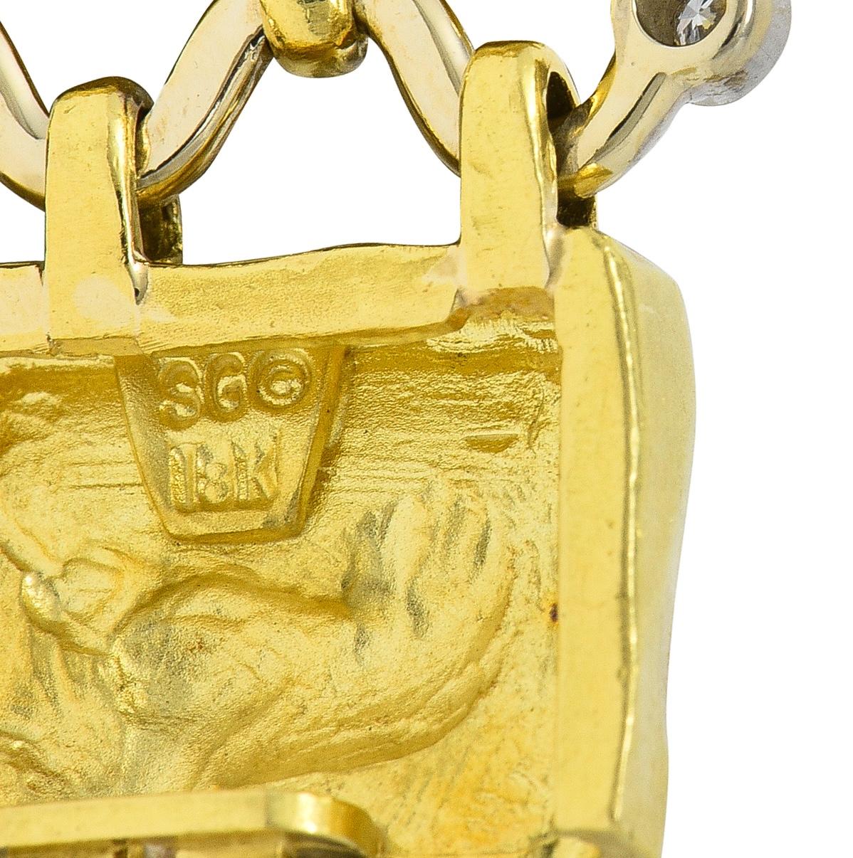 SeidenGang 1990's Diamond 18 Karat Gold Vintage Ancient Panel Link Bracelet