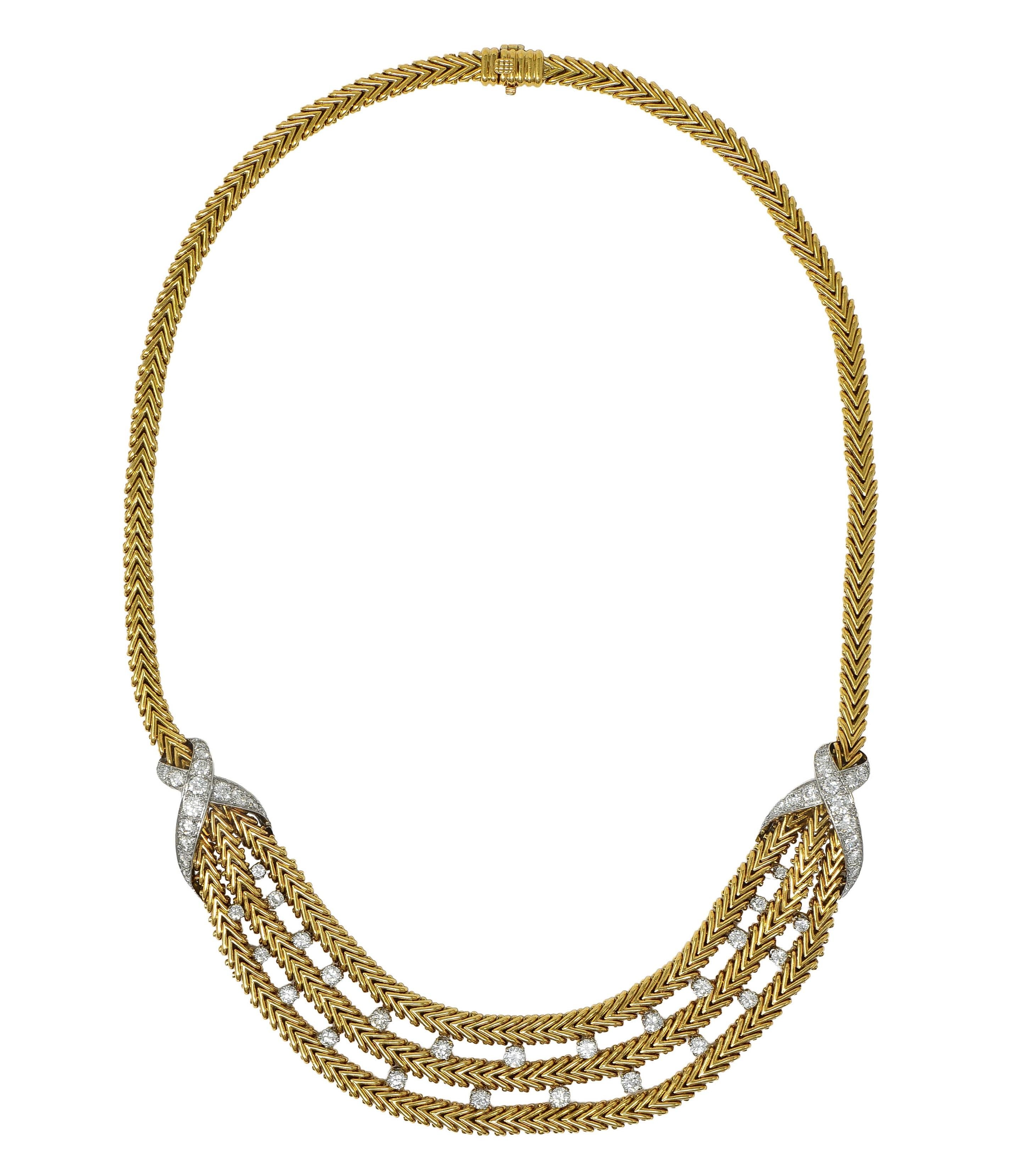 Georges L'Enfant Gubelin 1950s Diamond Platinum 18K Yellow Gold Vintage Necklace