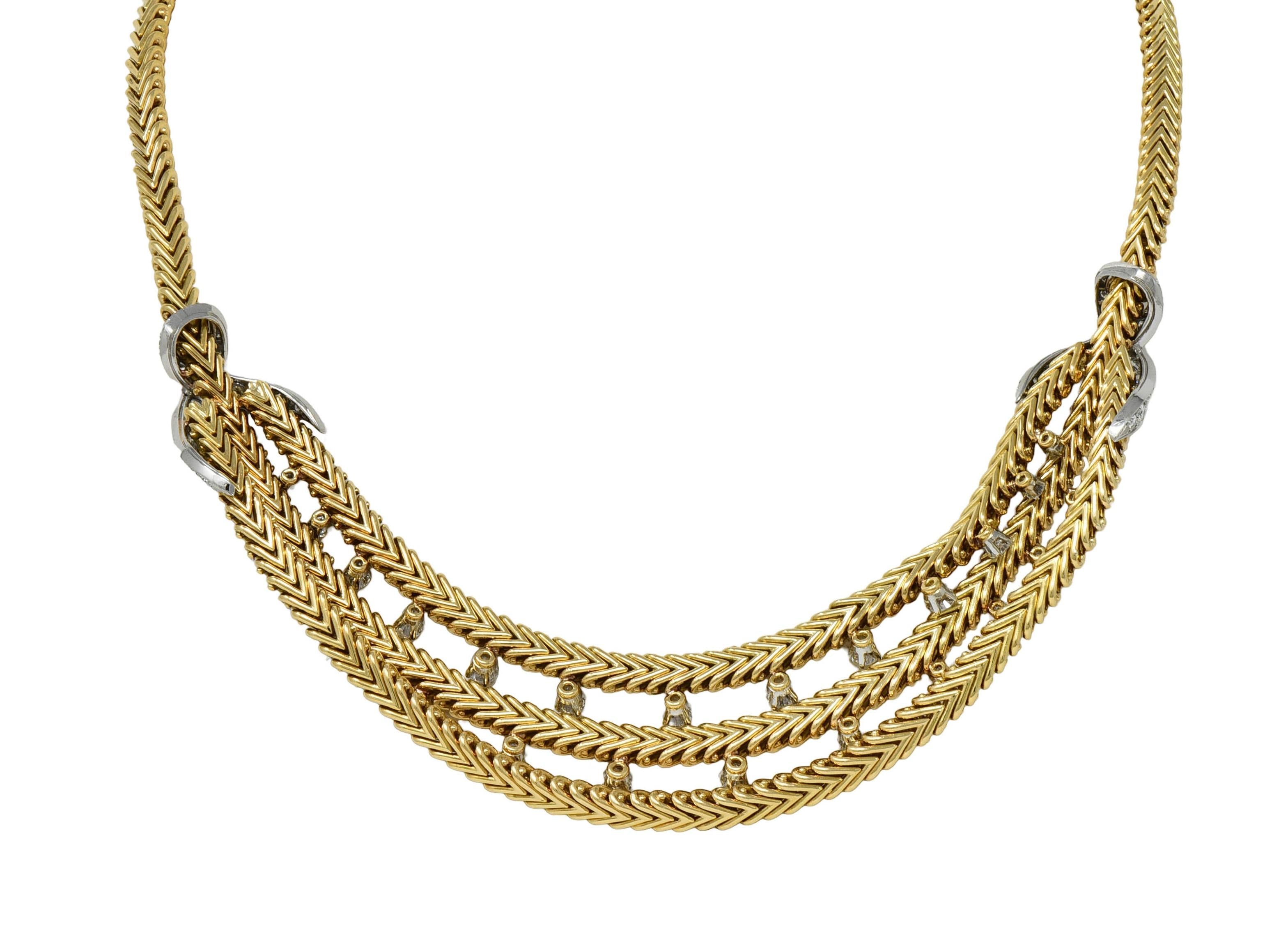 Georges L'Enfant Gubelin 1950s Diamond Platinum 18K Yellow Gold Vintage Necklace