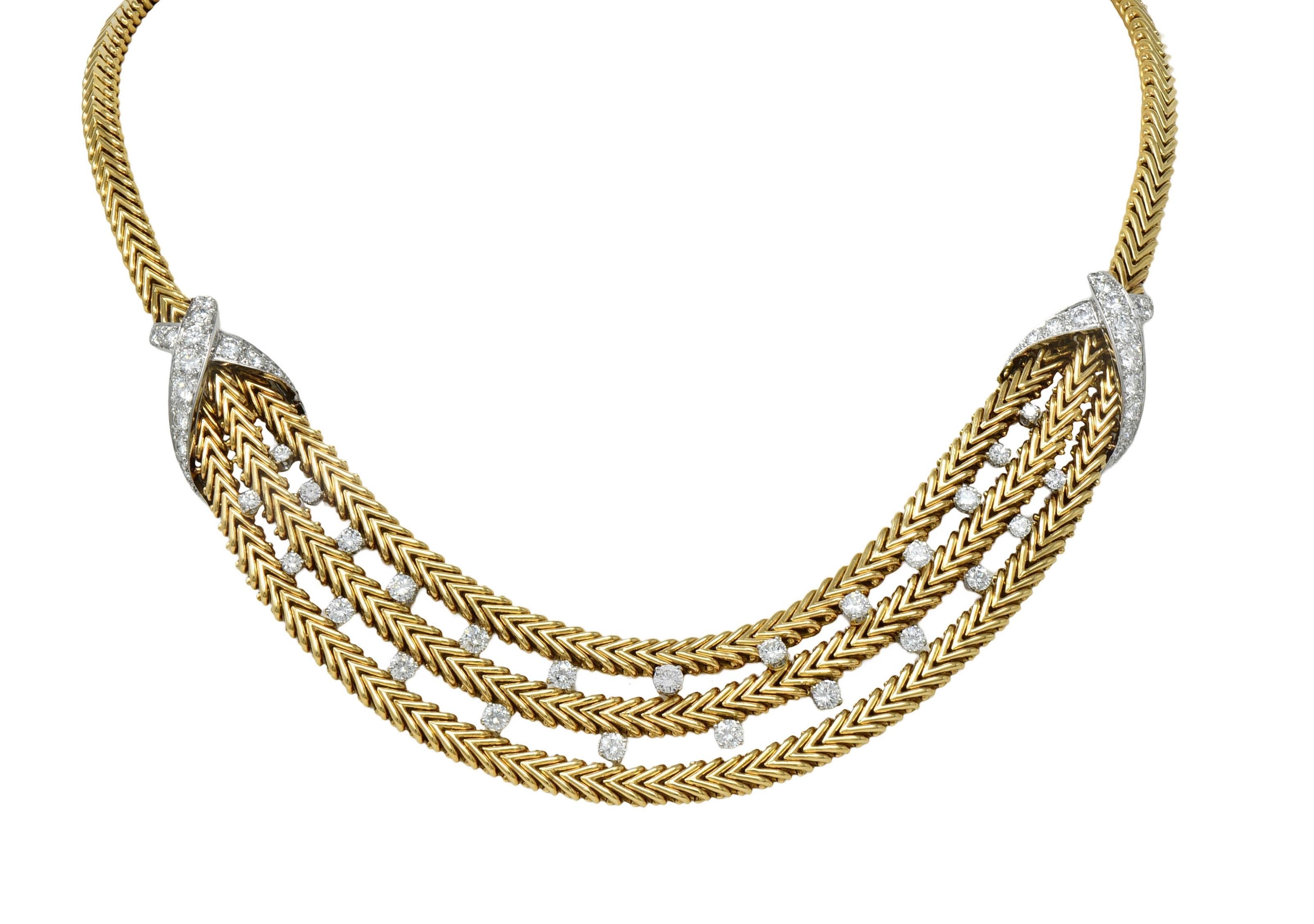 Georges L'Enfant Gubelin 1950s Diamond Platinum 18K Yellow Gold Vintage Necklace