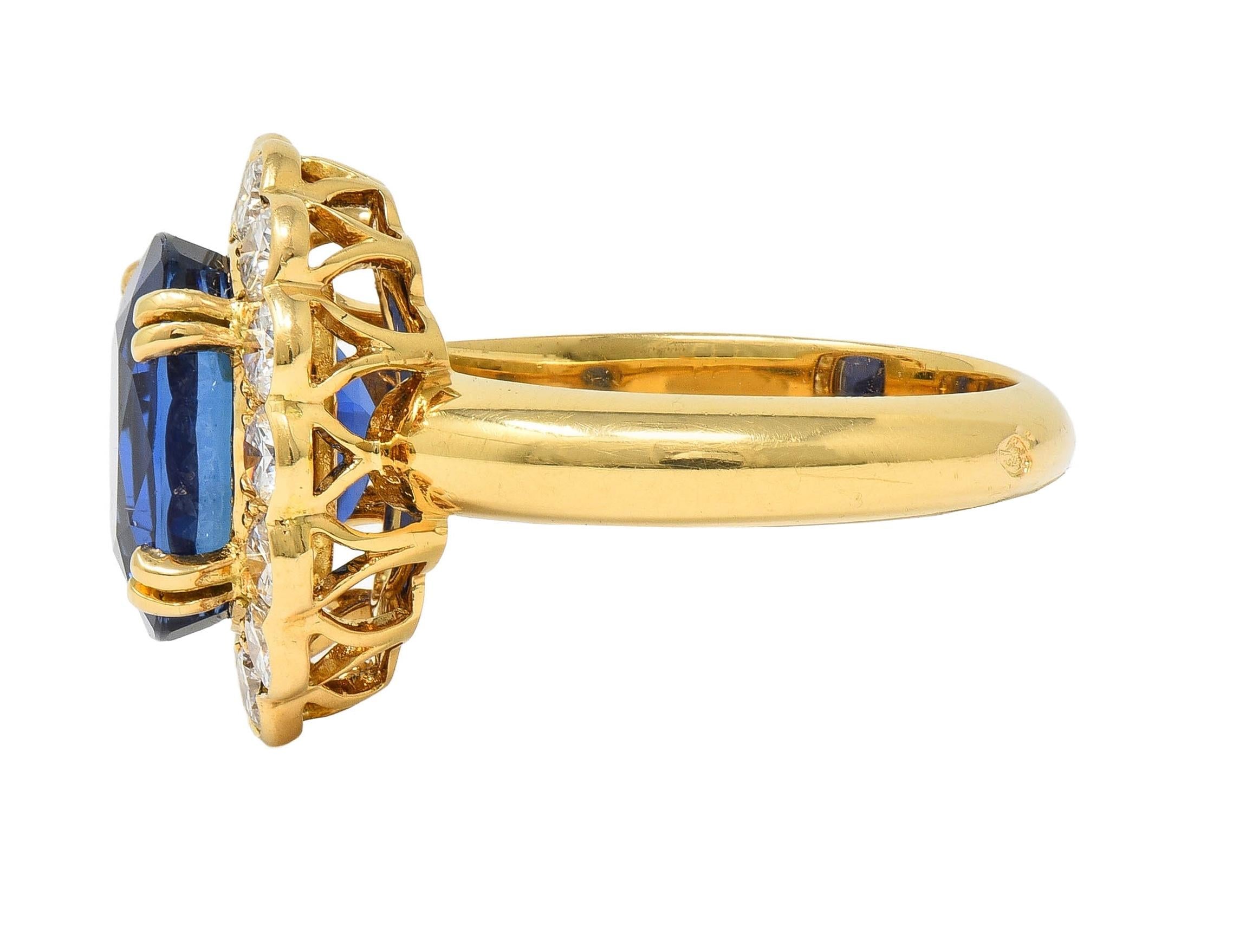 Van Cleef & Arpels French 7.05 CTW No Heat Burma Sapphire Diamond 18K Gold Ring