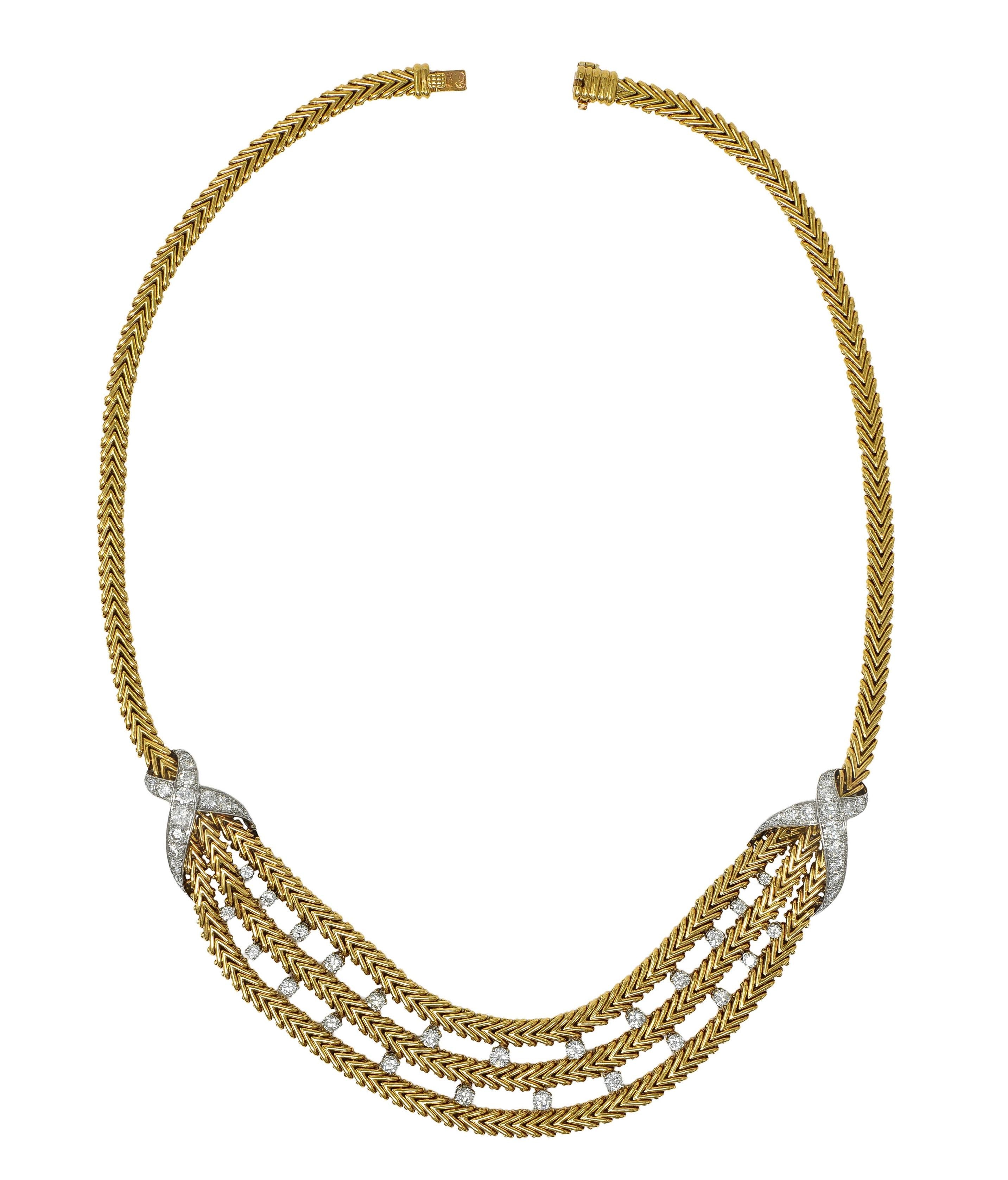 Georges L'Enfant Gubelin 1950s Diamond Platinum 18K Yellow Gold Vintage Necklace
