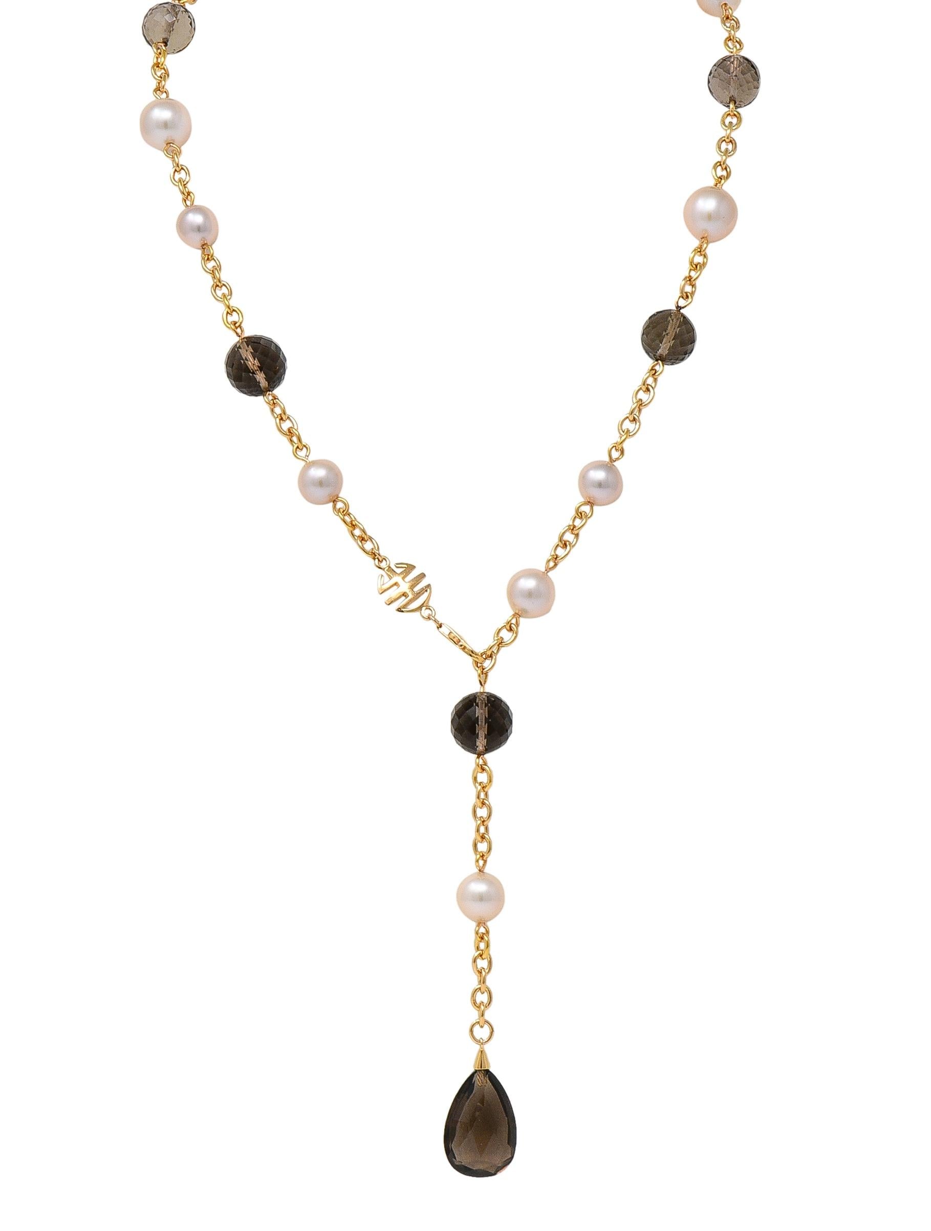 MiMi Milano Akoya Pearl Smoky Quartz 18K Gold Sartuoir Drop Necklace
