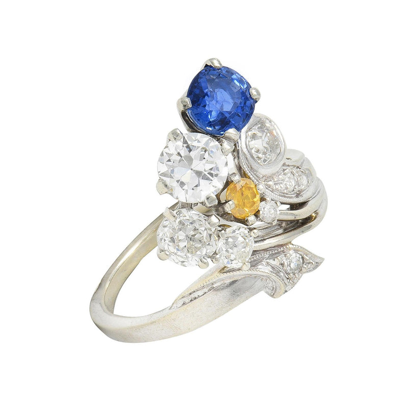 Erwin Reu Co. Mid-Century 2.03 CTW Sapphire Diamond 14 Karat Gold Bypass Ring