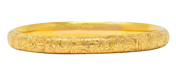 Riker Brothers Victorian 14 Karat Yellow Gold Scroll Antique Bangle Bracelet