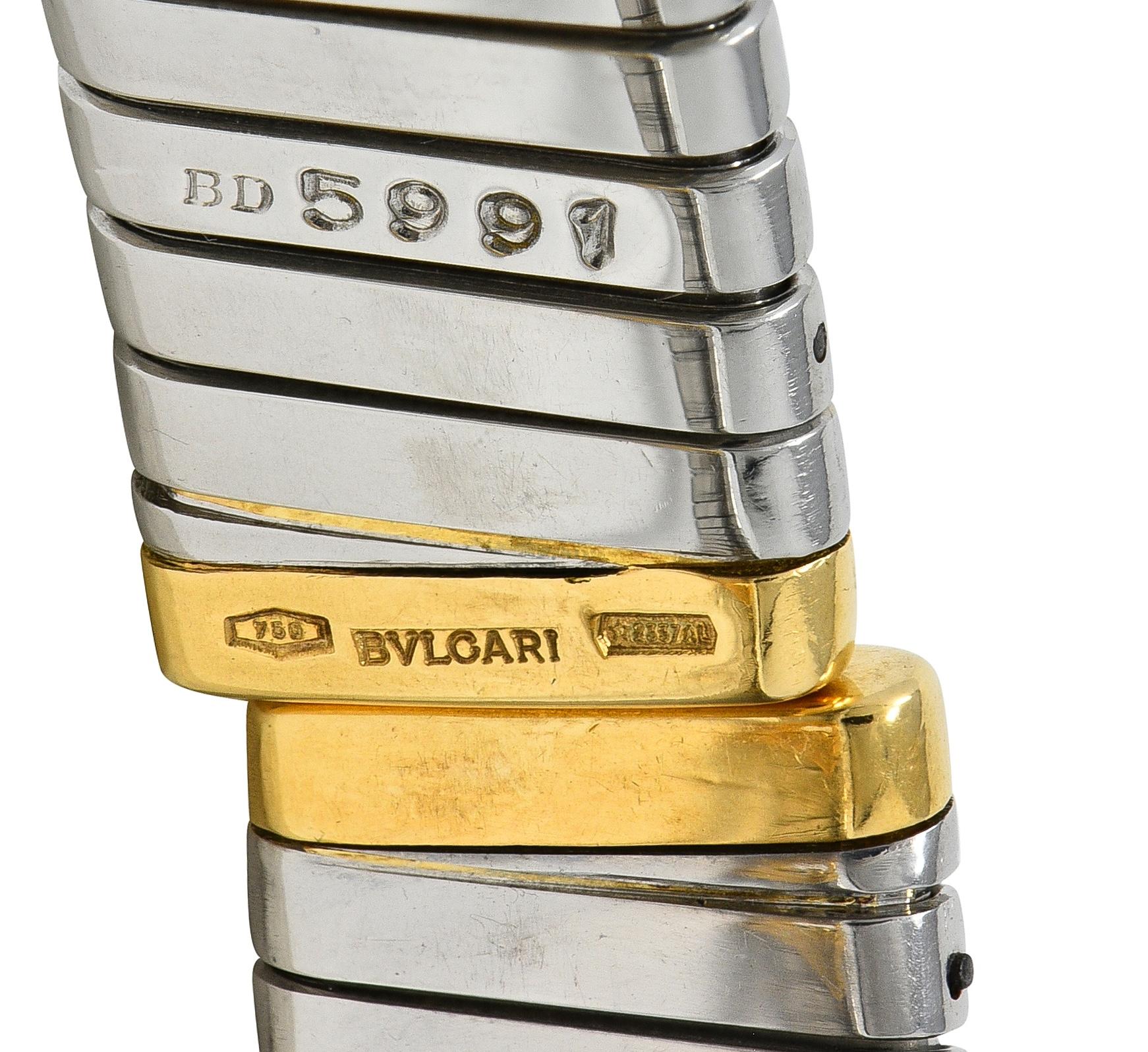 Bulgari 1990's 18K Gold Stainless Steel Tubogas Vintage Alveare Cuff Bracelet