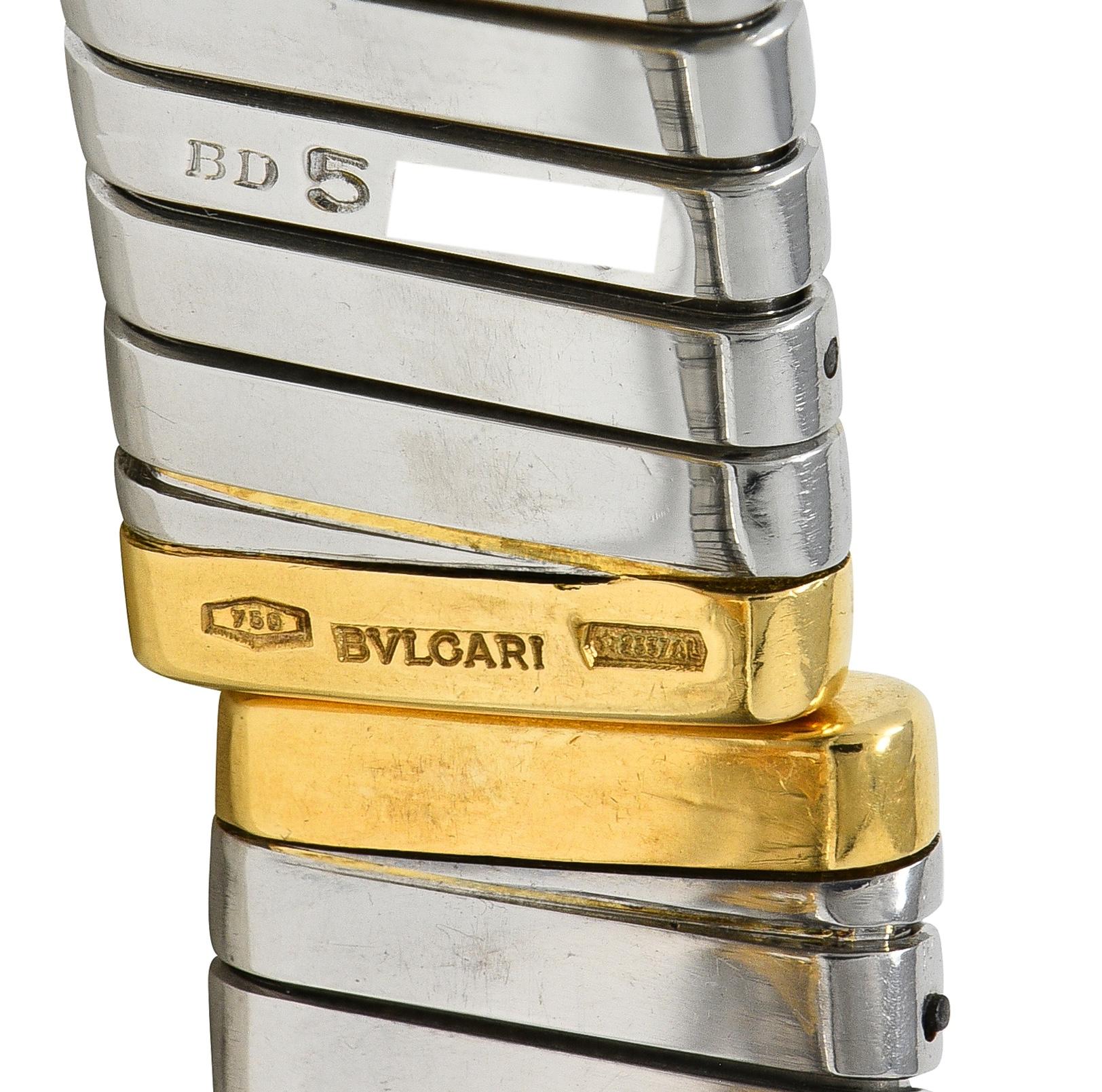 Bulgari 1990's 18K Gold Stainless Steel Tubogas Vintage Alveare Cuff Bracelet