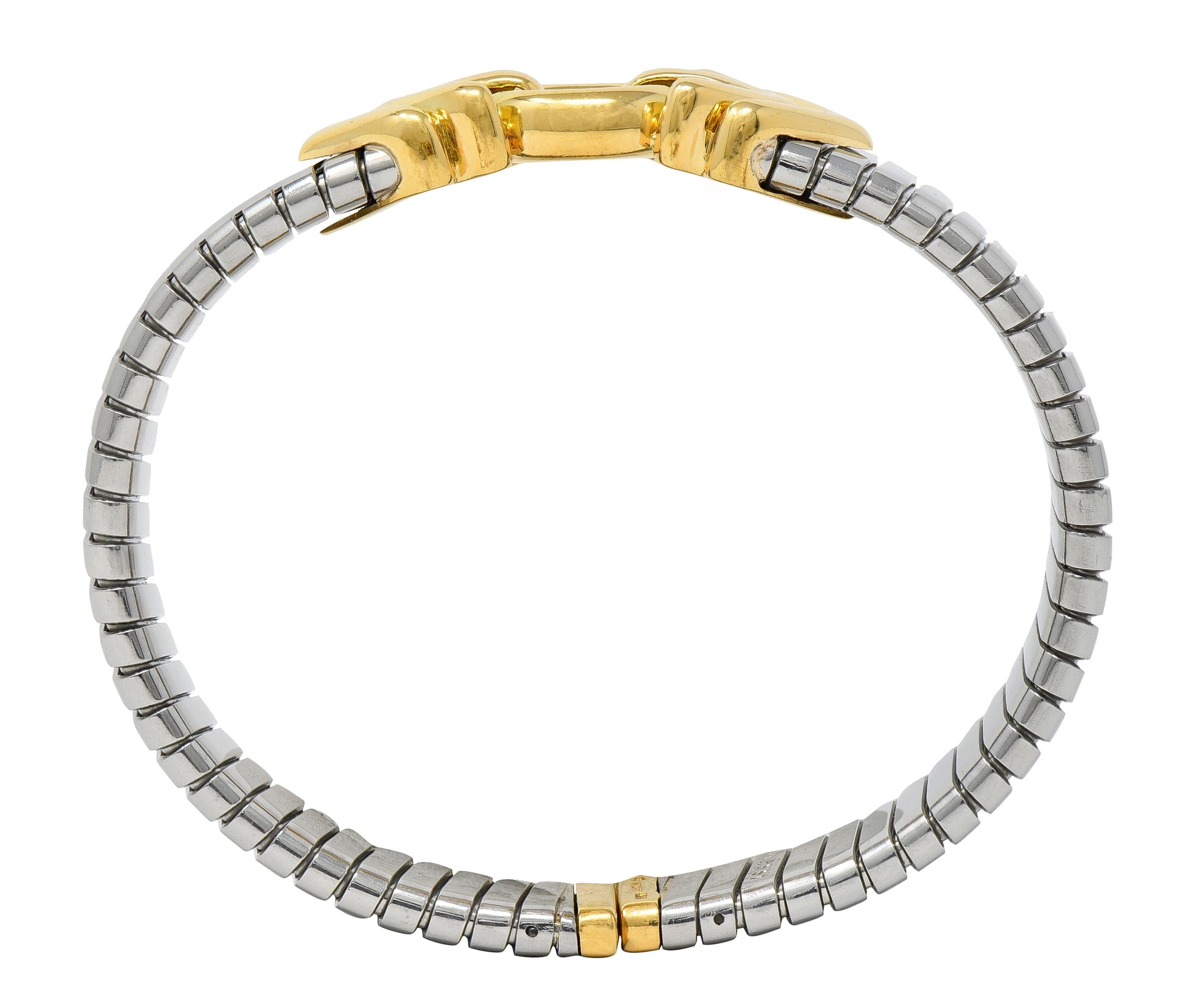 Bulgari 1990's 18K Gold Stainless Steel Tubogas Vintage Alveare Cuff Bracelet