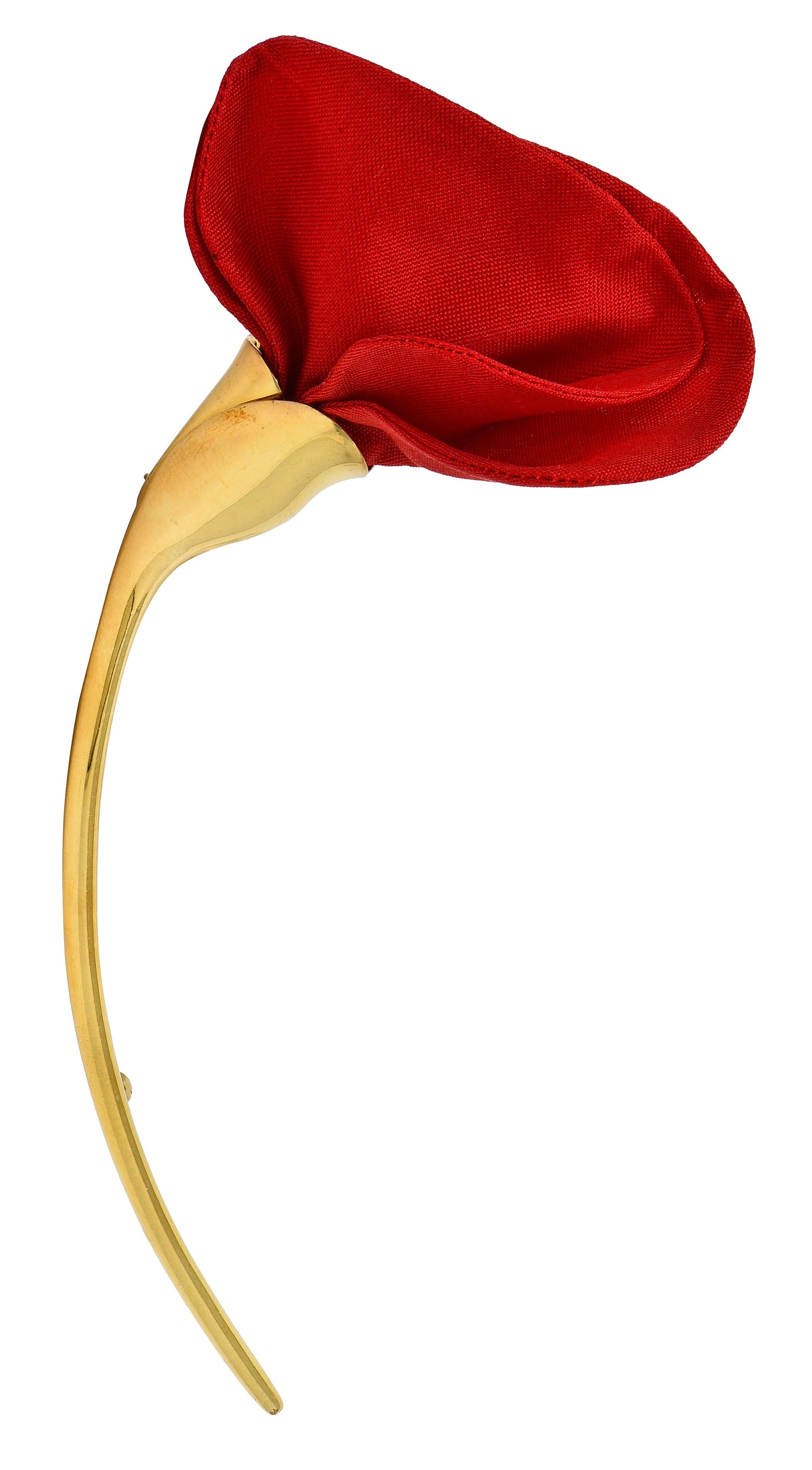 Elsa Peretti Tiffany & Co. 1980's Silk 18K Gold Vintage Amapola Flower Brooch