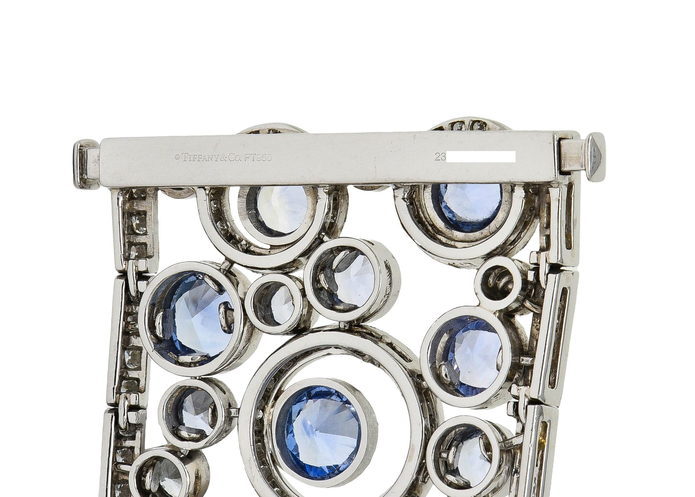 Tiffany & Co Sapphire Diamond Platinum Floating Circles Panel Link Line Bracelet