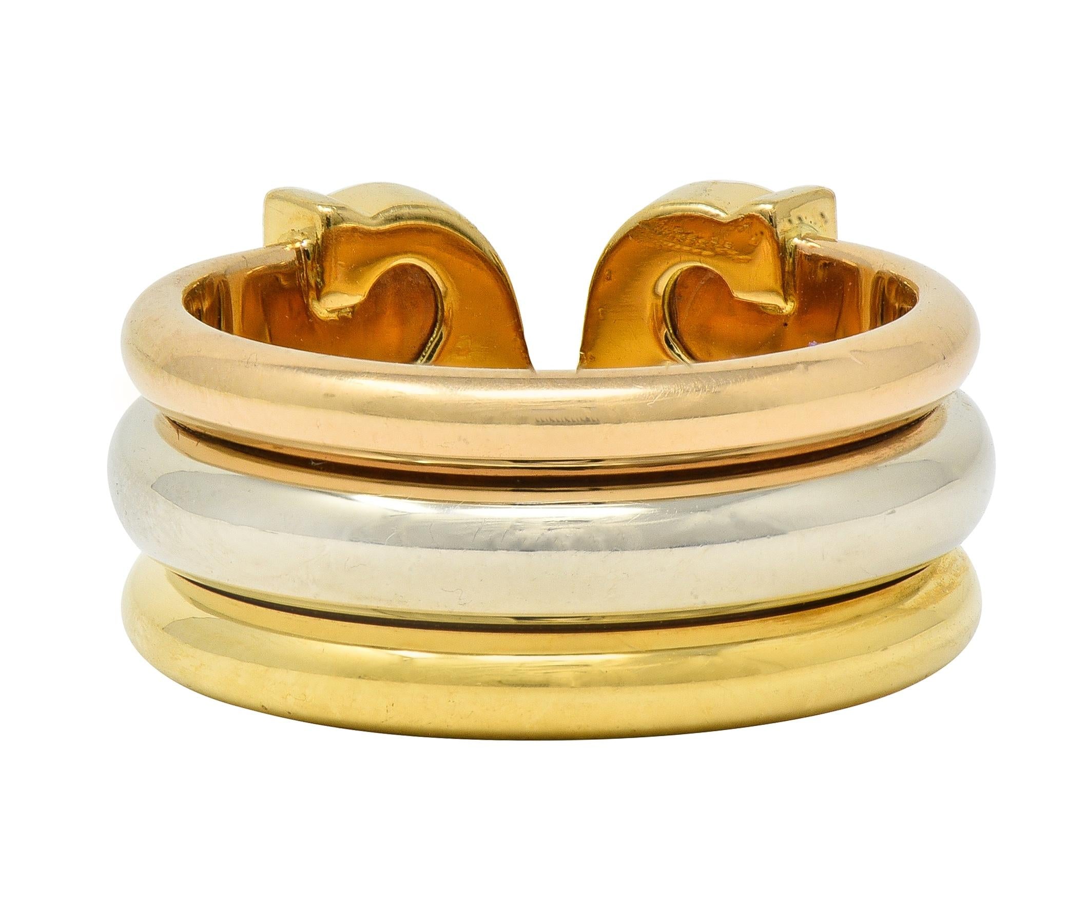Cartier French 1997 18K Tri-Colored Gold Vintage C de Cartier Cuff Band Ring