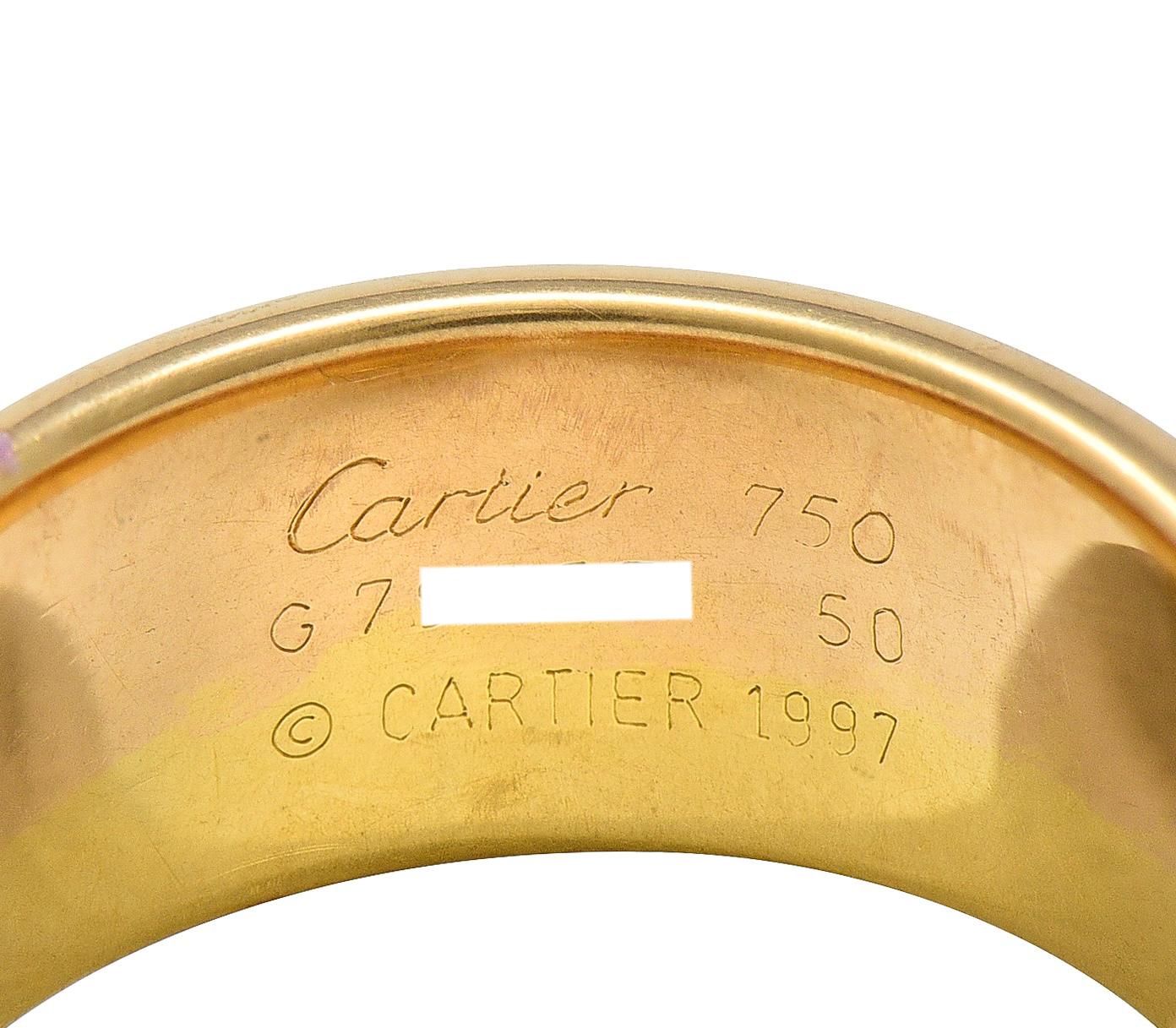 Cartier French 1997 18K Tri-Colored Gold Vintage C de Cartier Cuff Band Ring