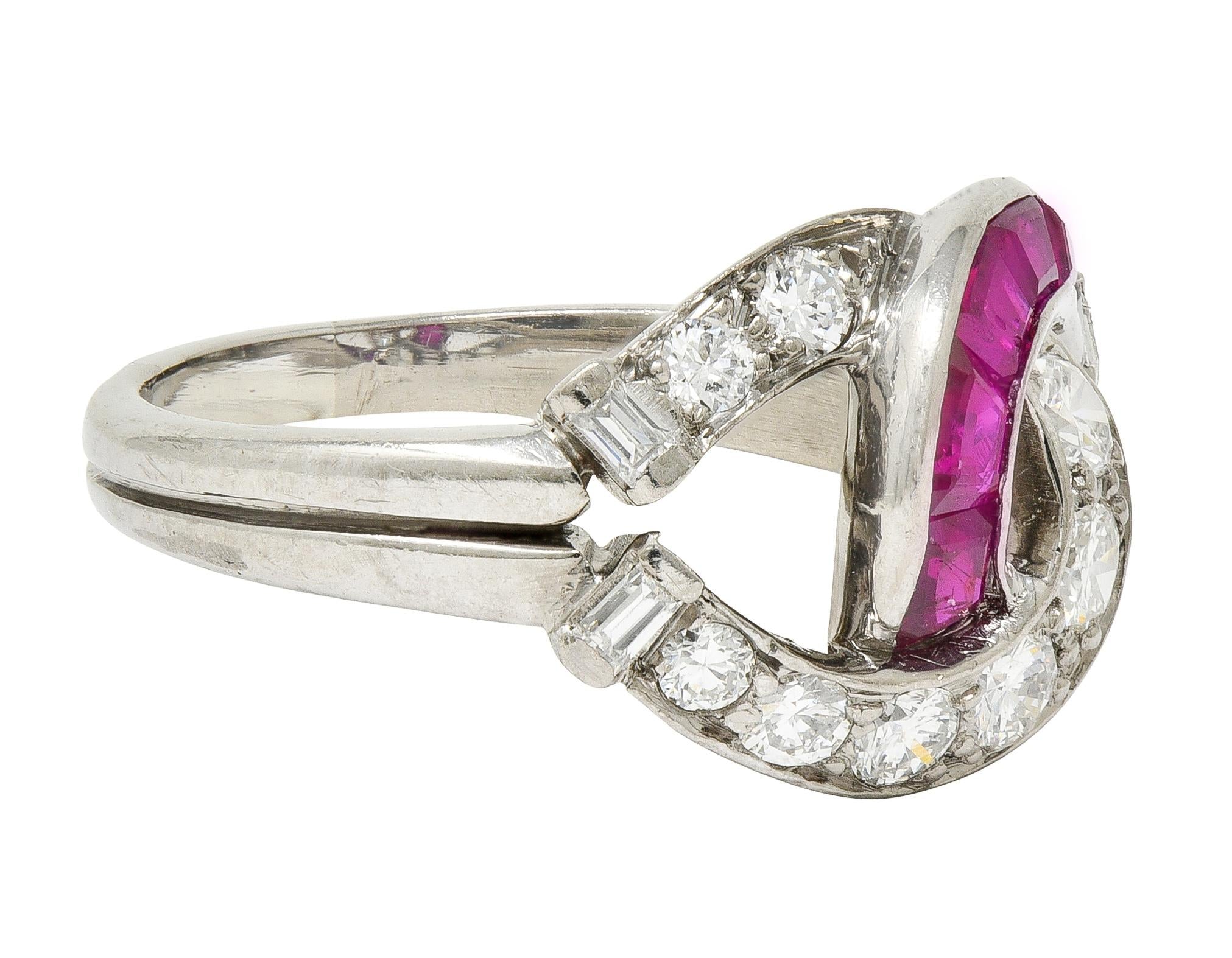 Mid-Century 1.35 CTW Ruby Diamond Platinum Vintage Double Horseshoe Ring
