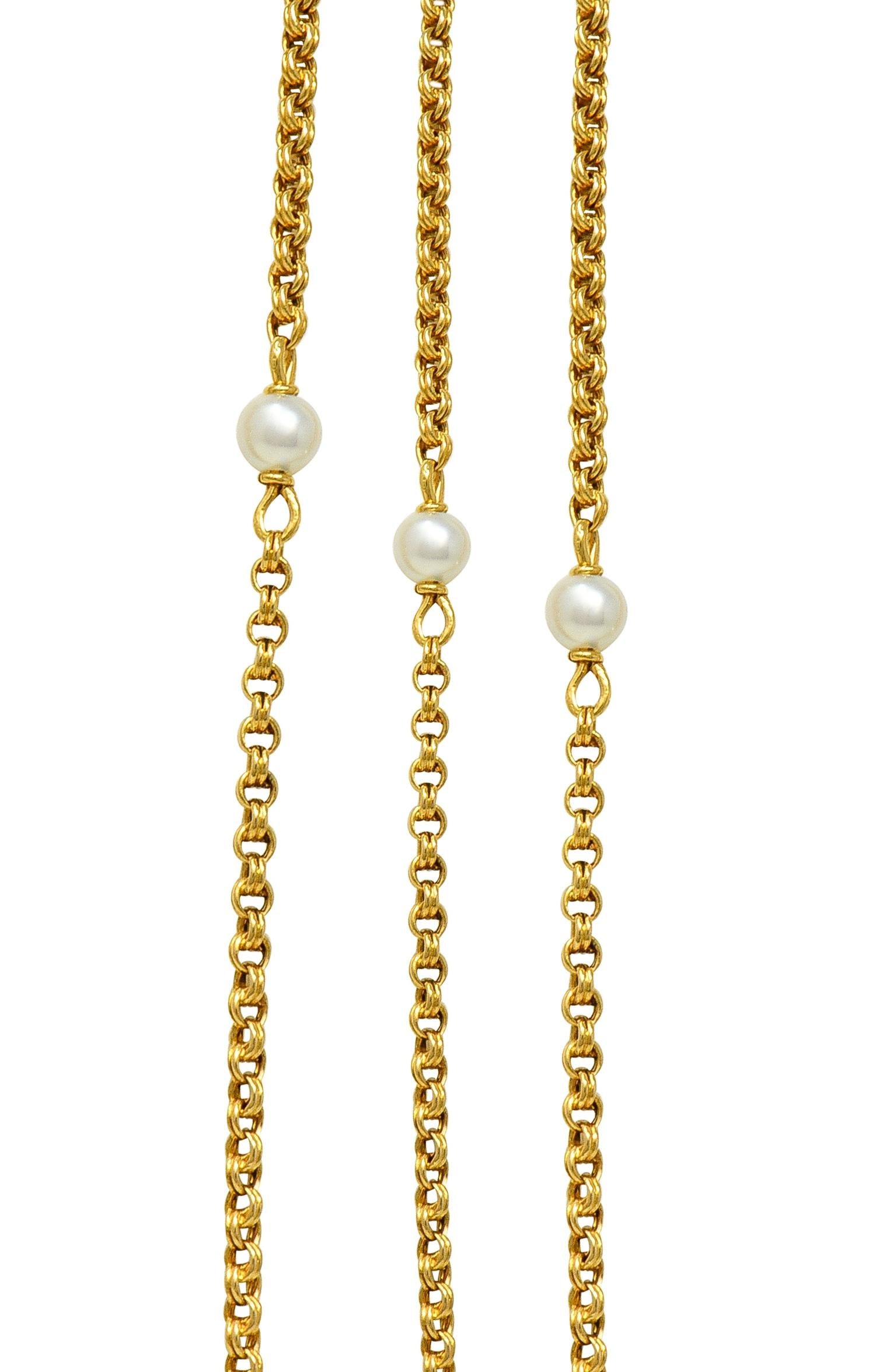 Victorian French Pearl 18 Karat Yellow Gold Antique Rolo Link Chain Necklace