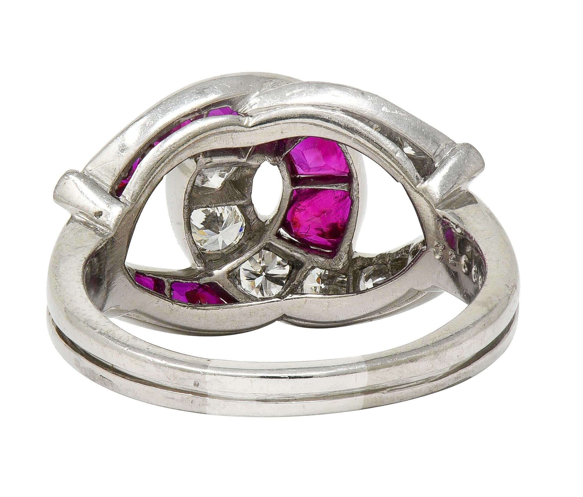 Mid-Century 1.35 CTW Ruby Diamond Platinum Vintage Double Horseshoe Ring
