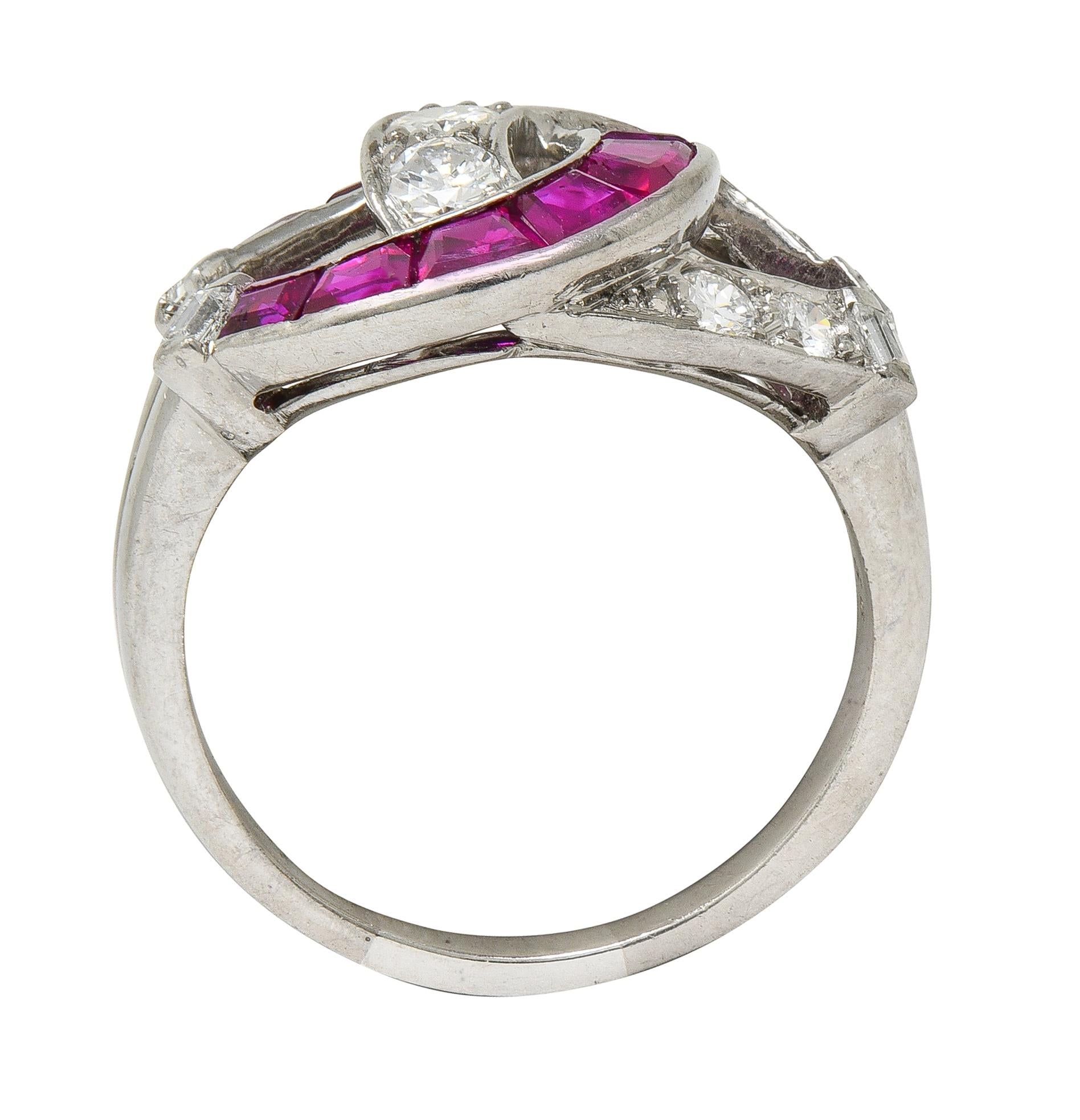 Mid-Century 1.35 CTW Ruby Diamond Platinum Vintage Double Horseshoe Ring