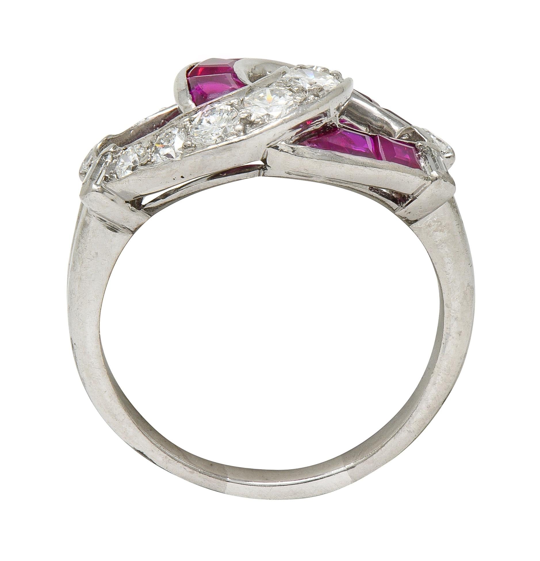 Mid-Century 1.35 CTW Ruby Diamond Platinum Vintage Double Horseshoe Ring