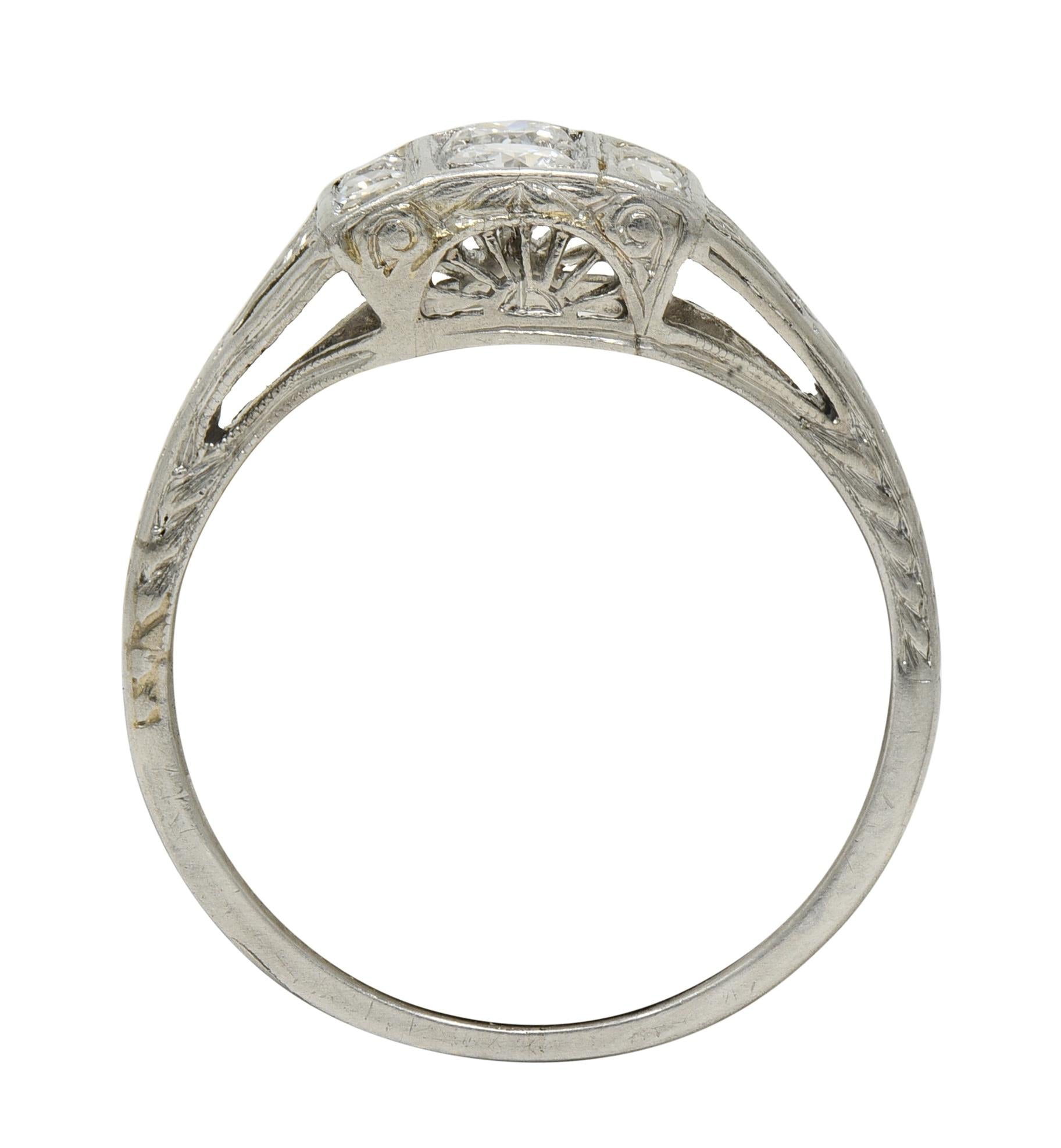 Art Deco Old European Cut Diamond Platinum Vintage Wheat Cluster Dinner Ring