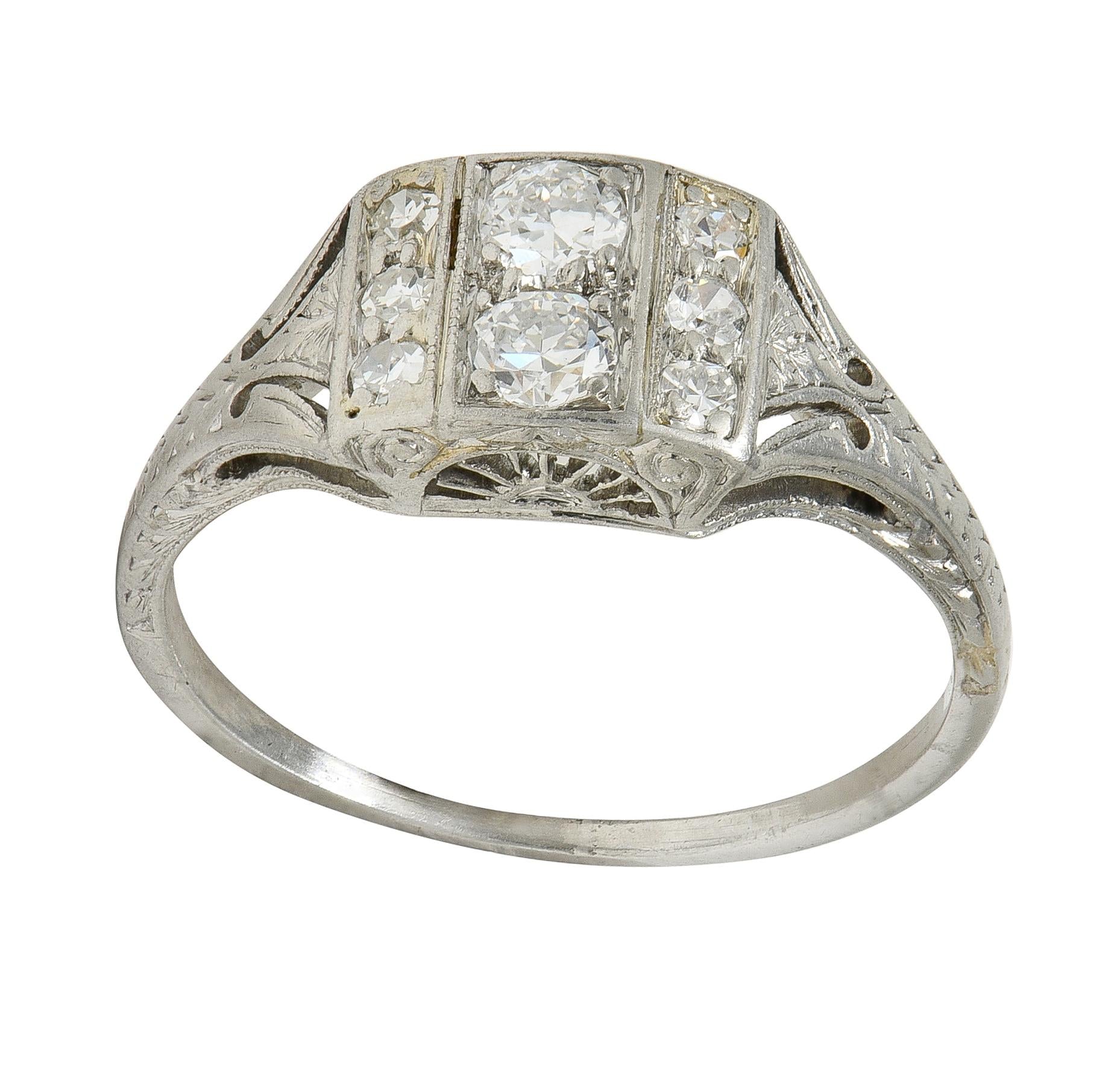 Art Deco Old European Cut Diamond Platinum Vintage Wheat Cluster Dinner Ring