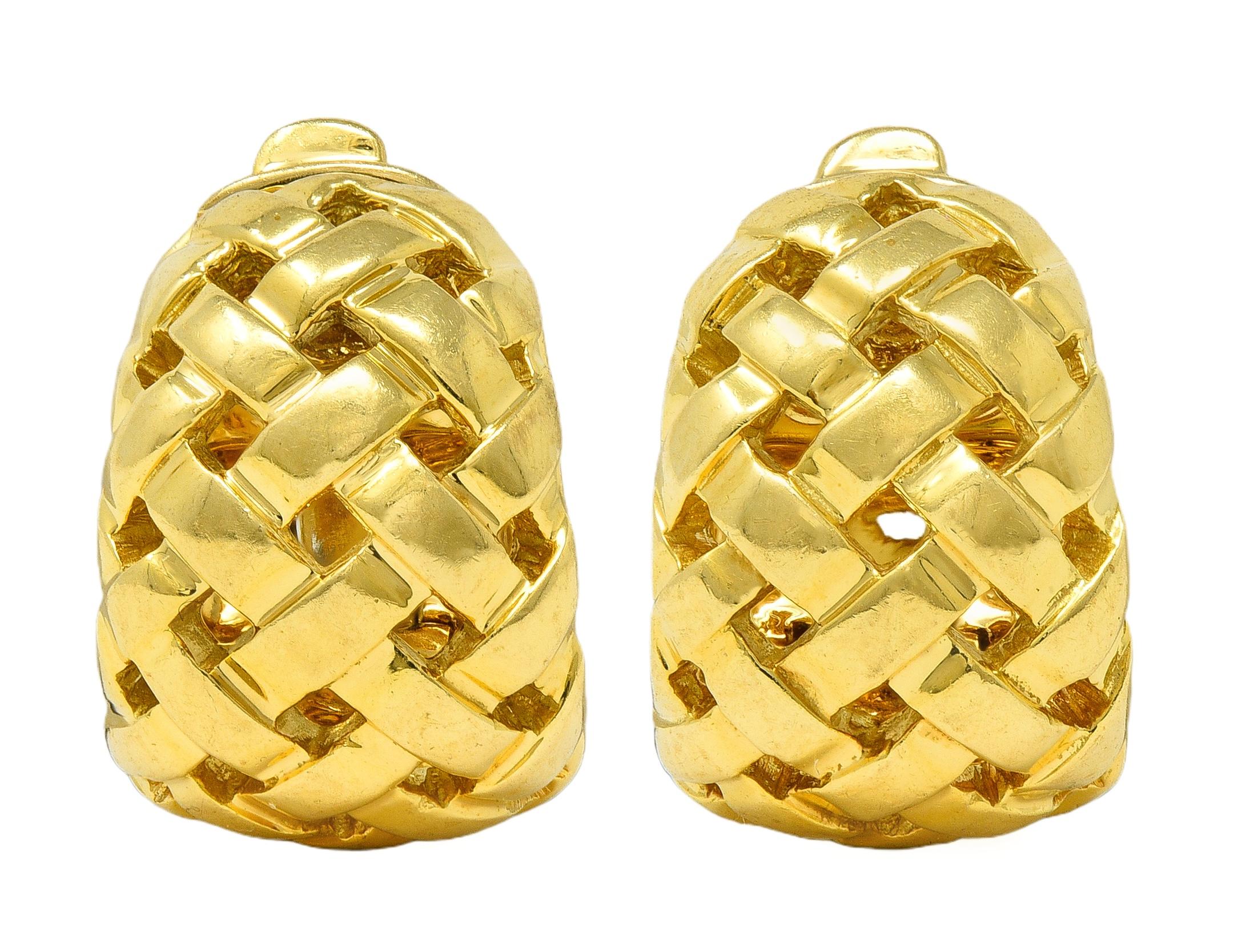 Tiffany & Co. 1997 18 Karat Yellow Gold Vintage Vannerie J-Hoop Earrings