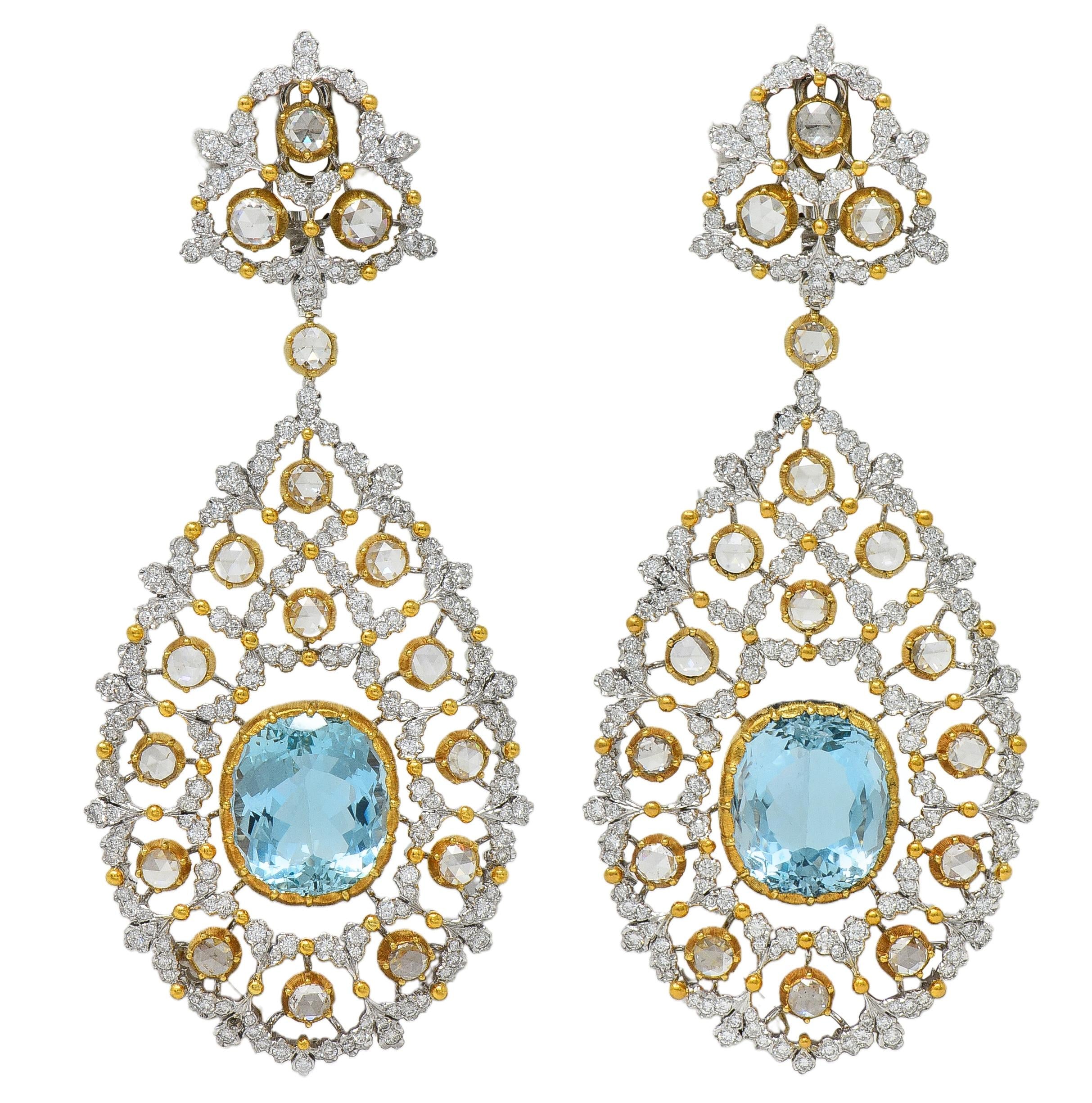 Substantial Buccellati Aquamarine Diamond 18K Gold Day Night Earrings