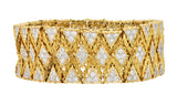 Buccellati 1970s 5.34 CTW Diamond 18 Karat Yellow Gold Textured Mesh Bracelet