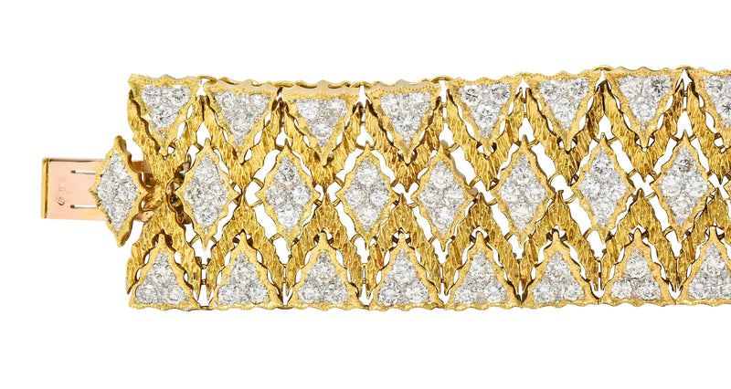 Buccellati 1970s 5.34 CTW Diamond 18 Karat Yellow Gold Textured Mesh Bracelet