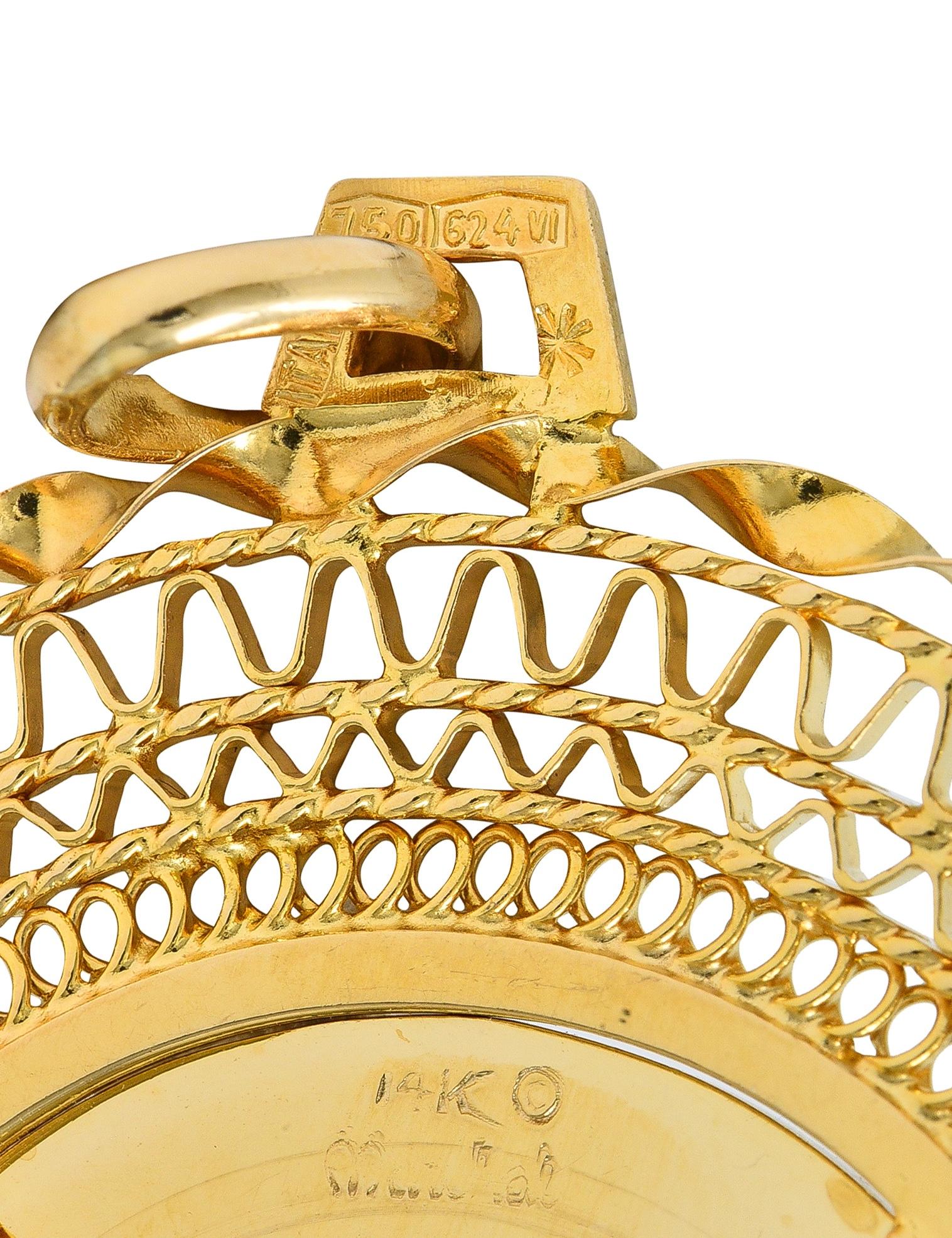 1950's Diamond 18 Karat Yellow Gold Vintage Heart French Phrase Pendant Charm