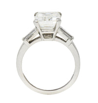 Mid-Century 4.12 CTW Emerald Cut Diamond Platinum Three Stone Vintage Engagement Ring GIA