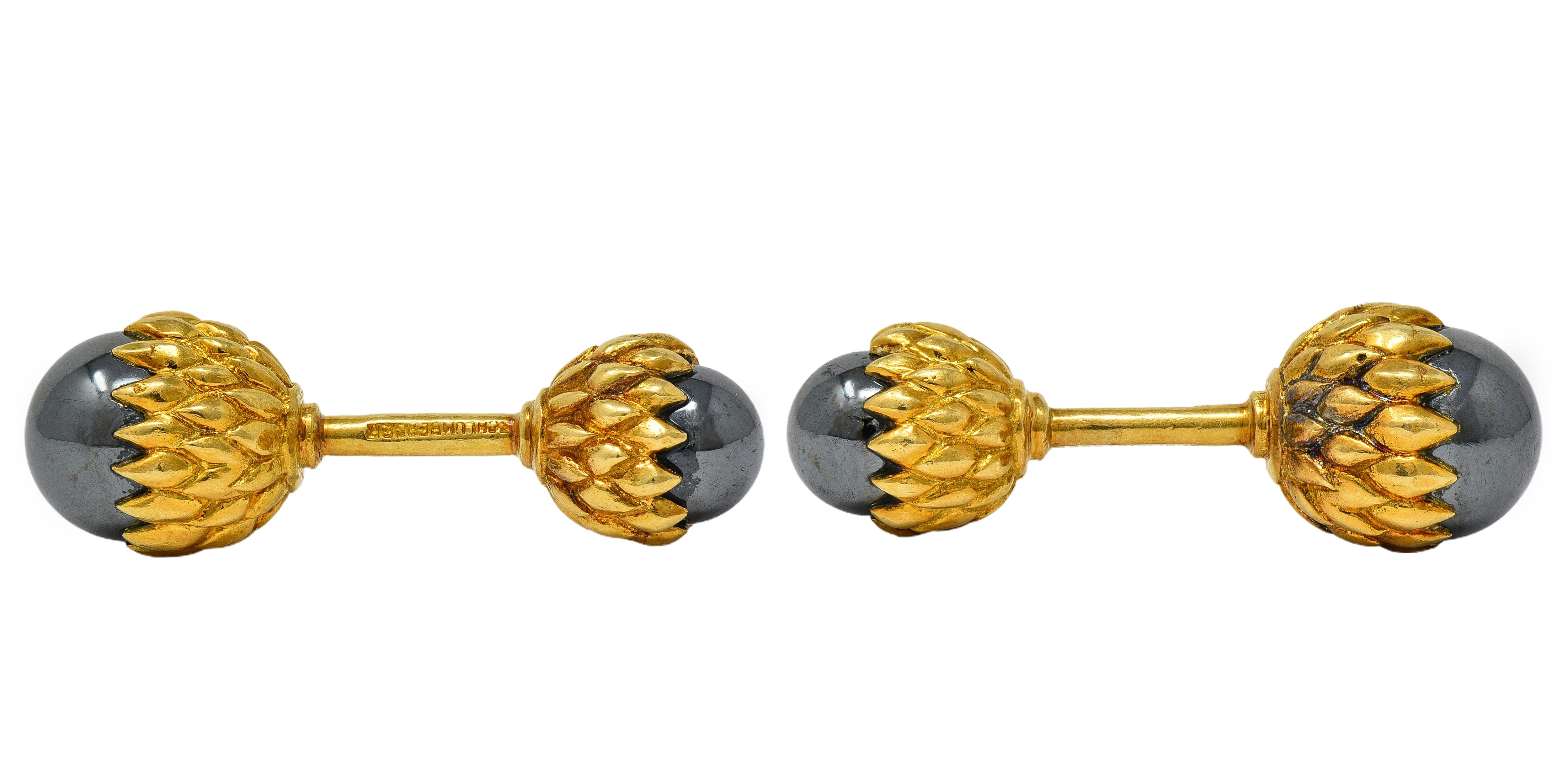 Jean Schlumberger Tiffany & Co. Hematite 18K Gold Vintage Acorn Cufflinks