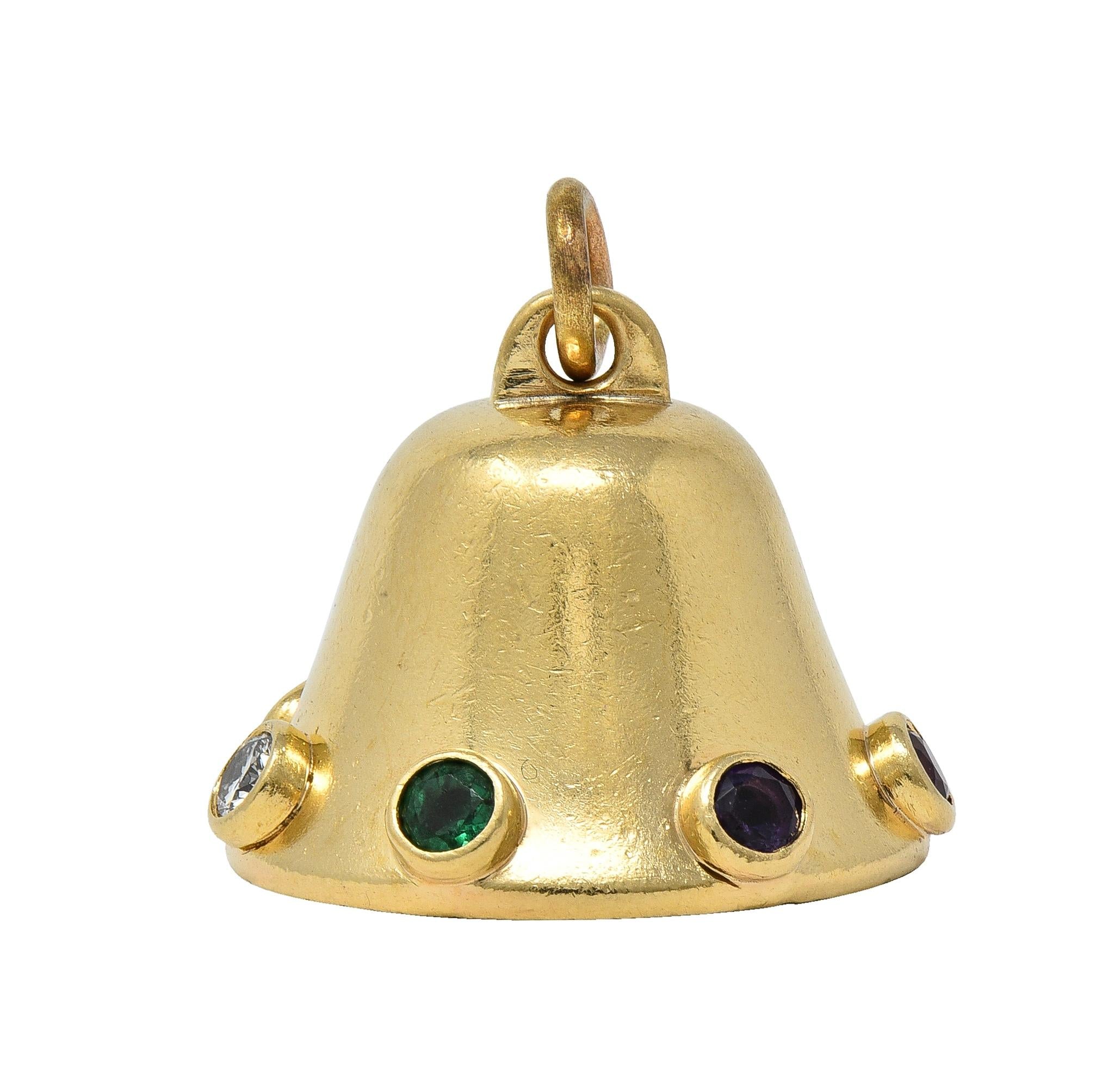 1950's Multi-Gem 14 Karat Yellow Gold Motif Vintage Dearest Acrostic Bell Charm