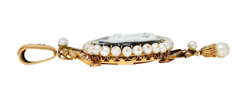Luigi Rosi Victorian Diamond Agate 18K Gold Antique Cupid Cameo Locket Pendant