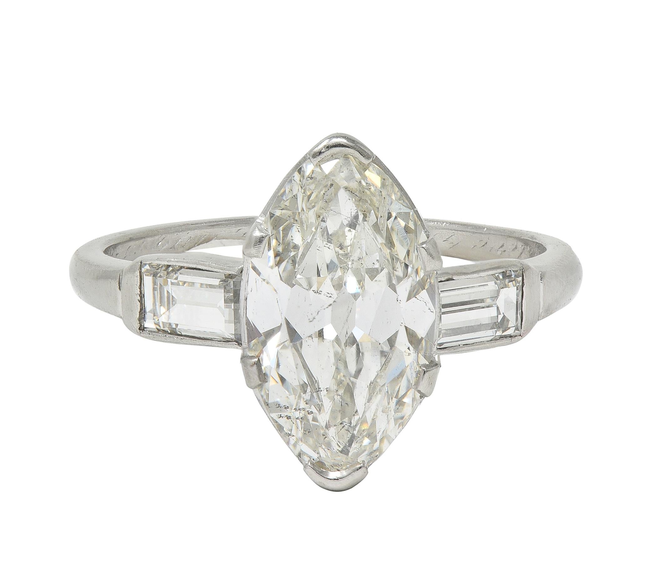 Art Deco 2.65 CTW Marquise Cut Diamond Platinum Vintage Engagement Ring