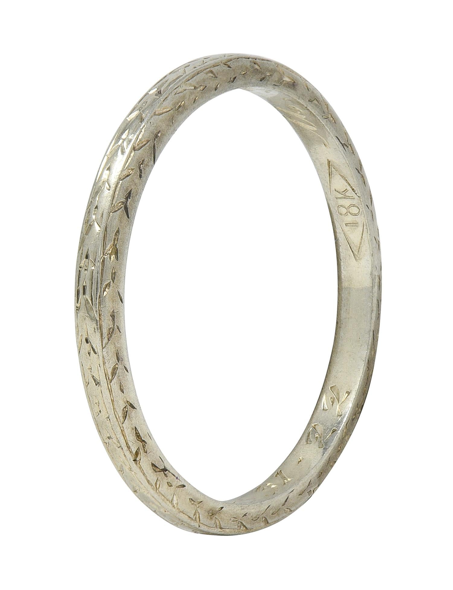 Art Deco 1929 18 Karat White Gold Vintage Wheat Wedding Band Ring