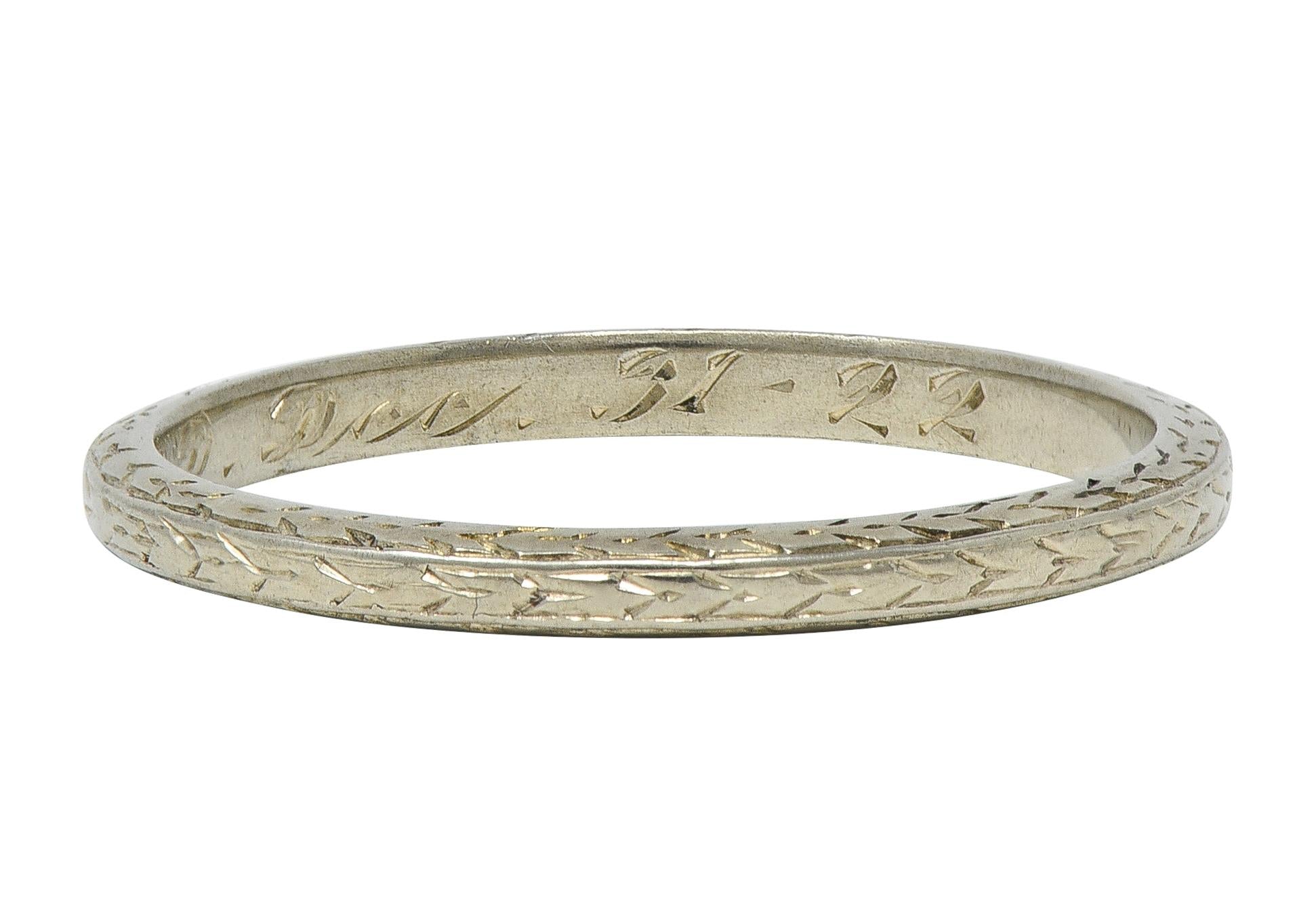 Art Deco 1929 18 Karat White Gold Vintage Wheat Wedding Band Ring
