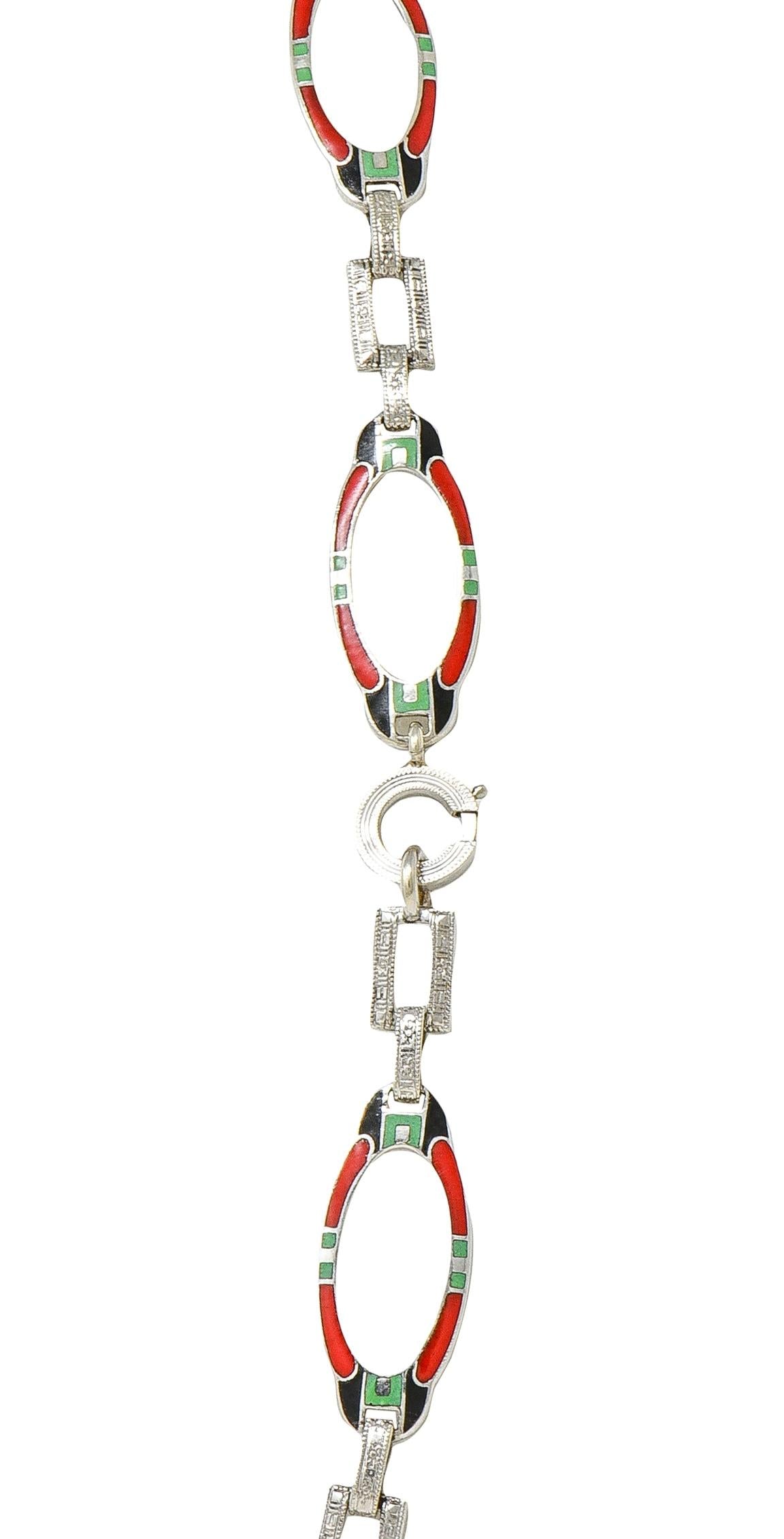 Art Deco Diamond Camphor Glass Enamel 14K Gold Antique Pendant Sartuoir Necklace