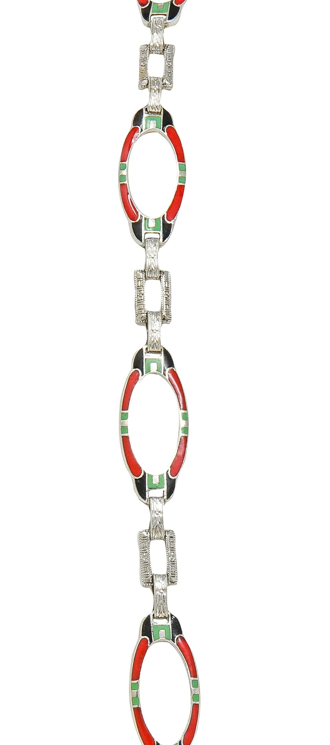 Art Deco Diamond Camphor Glass Enamel 14K Gold Antique Pendant Sartuoir Necklace